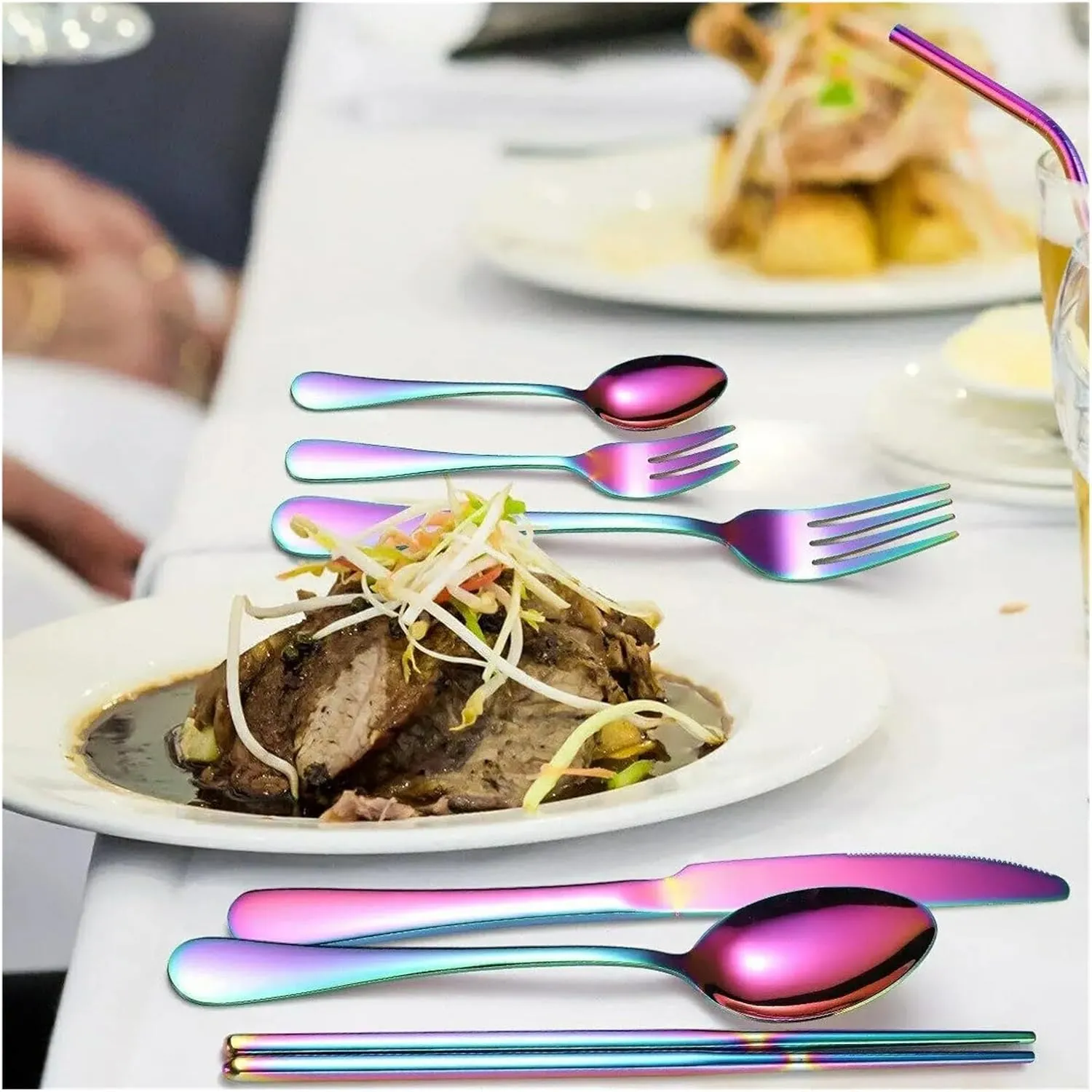 travel utensils 9Pcs/set Tableware Camp Cutlery Set Reusable Travel Utensils Set with stainless steel Spoon(Colorful)