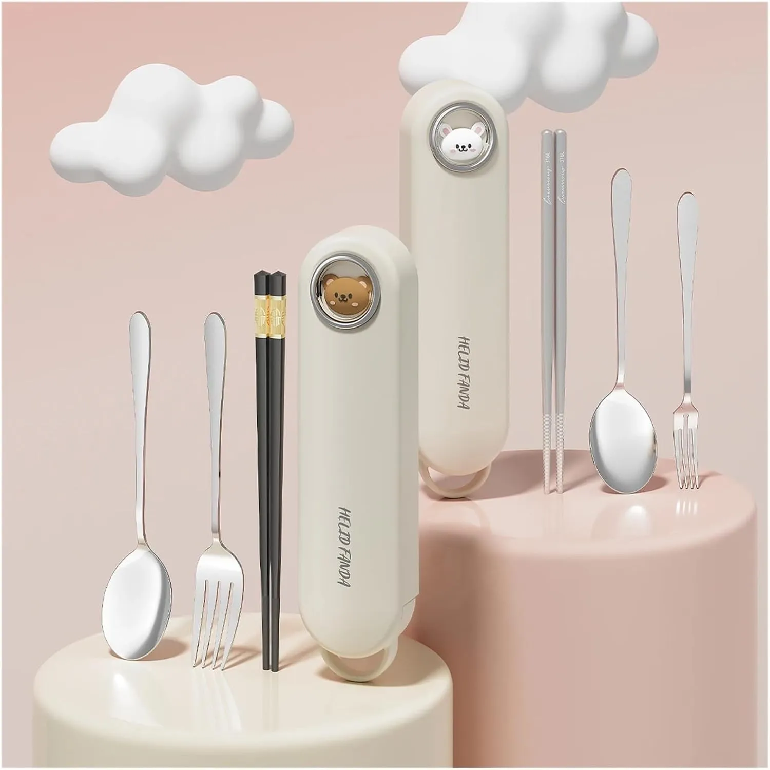 travel utensils Stainless Steel Tableware Set Portable Spoon Fork Chopsticks With Box Travel Flatware Set(Green Set)