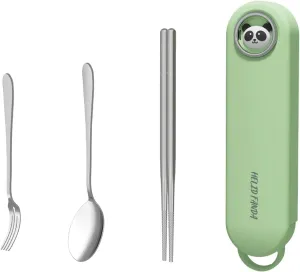 travel utensils Stainless Steel Tableware Set Portable Spoon Fork Chopsticks With Box Travel Flatware Set(Green Set)