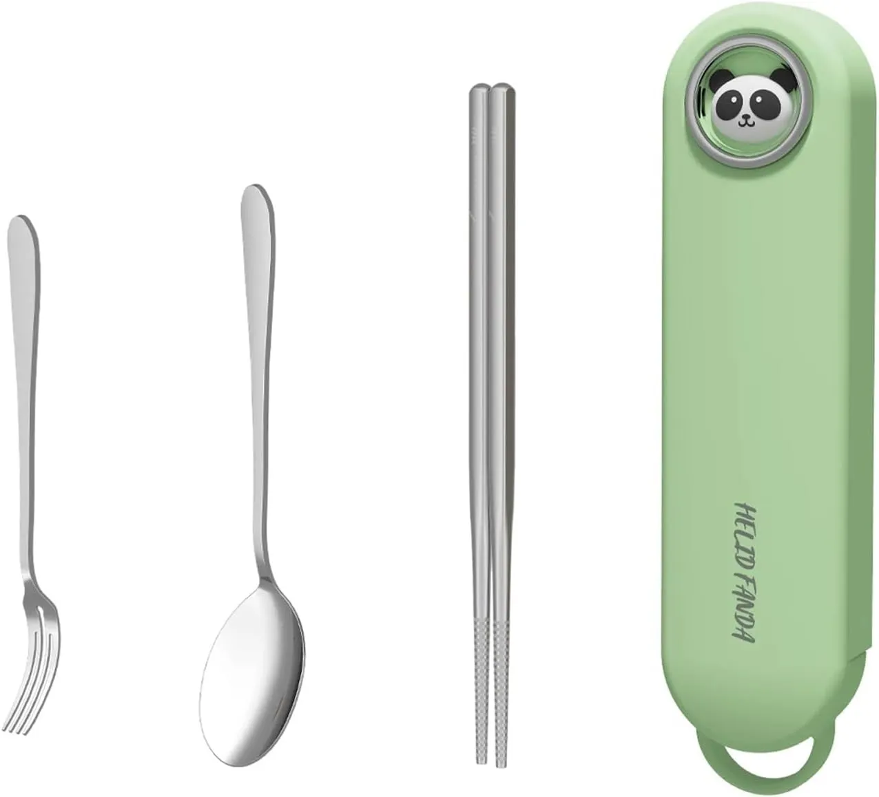 travel utensils Stainless Steel Tableware Set Portable Spoon Fork Chopsticks With Box Travel Flatware Set(Green Set)