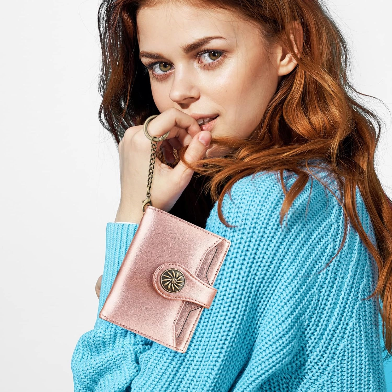 Travelambo Small Womens Wallet with 2 ID Windows, RFID Blocking Bifold Leather Card Holder Purse with Zipper Coin Pocket