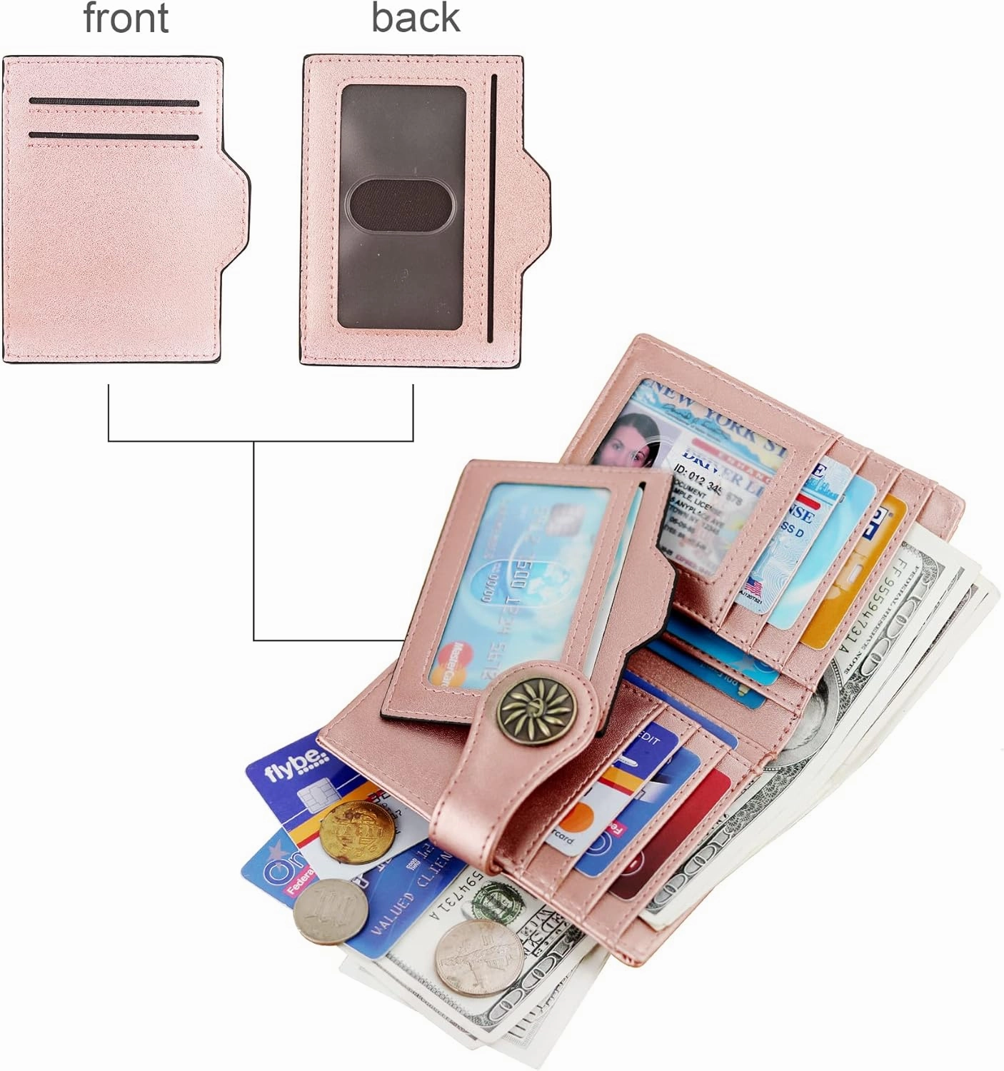 Travelambo Small Womens Wallet with 2 ID Windows, RFID Blocking Bifold Leather Card Holder Purse with Zipper Coin Pocket