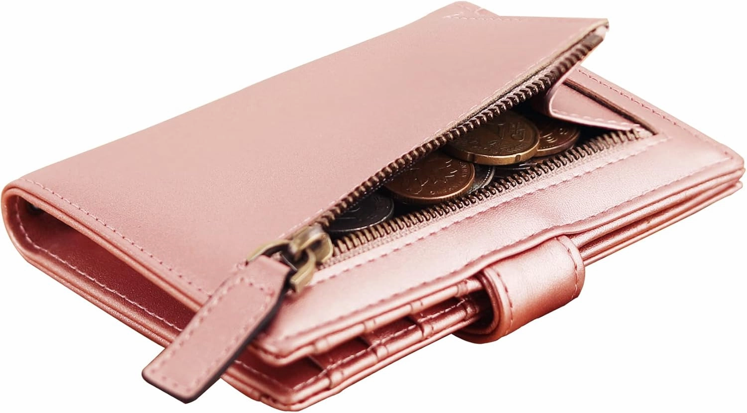 Travelambo Small Womens Wallet with 2 ID Windows, RFID Blocking Bifold Leather Card Holder Purse with Zipper Coin Pocket