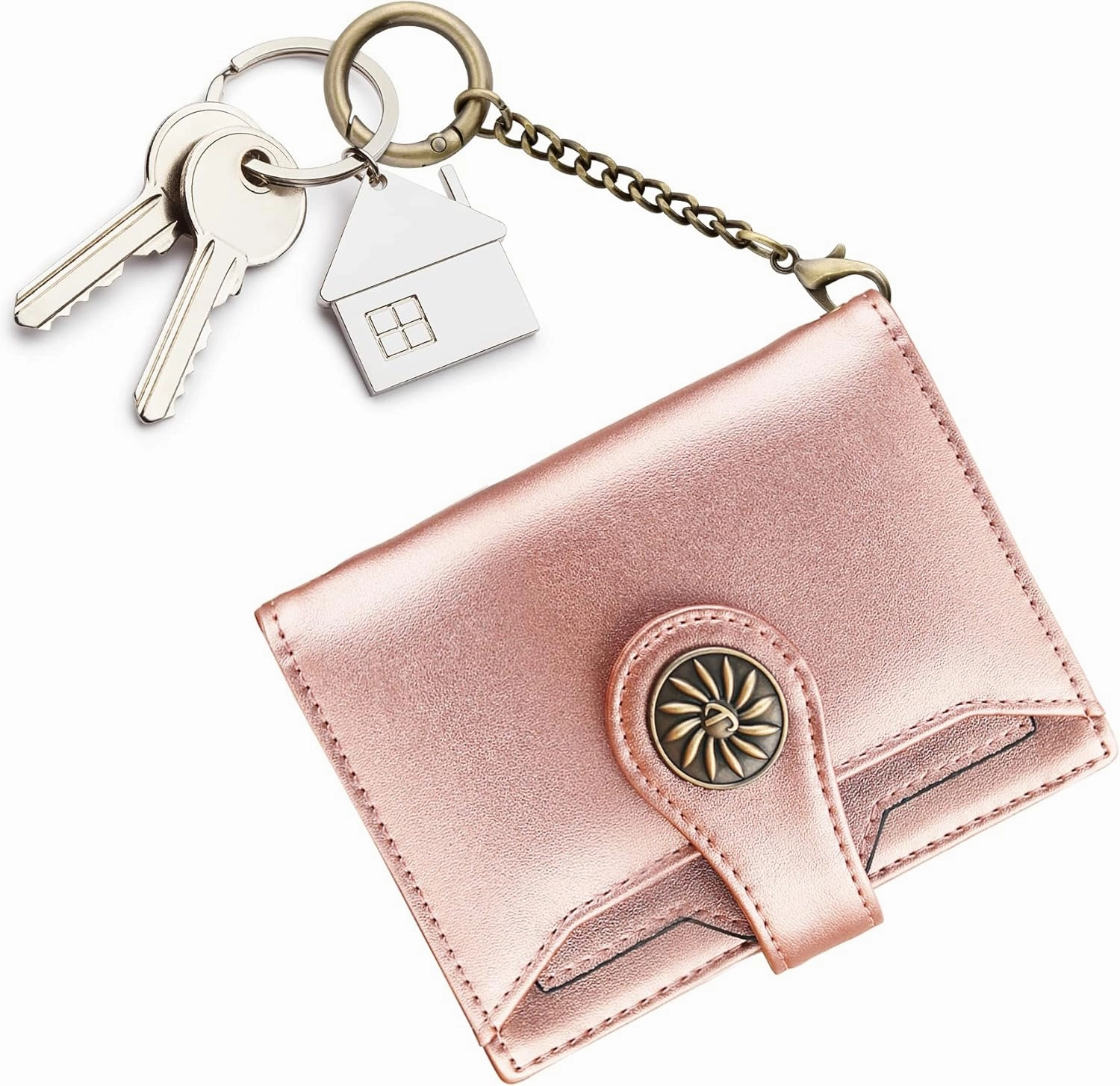 Travelambo Small Womens Wallet with 2 ID Windows, RFID Blocking Bifold Leather Card Holder Purse with Zipper Coin Pocket