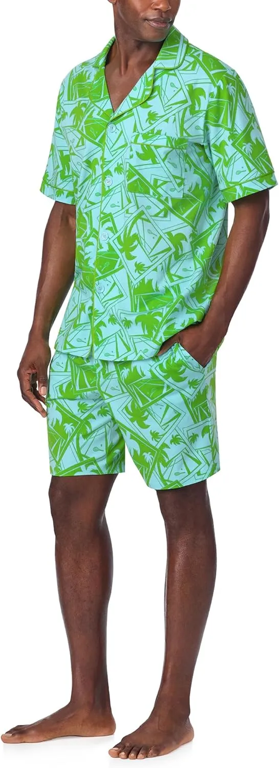 Trina Turk PJs Men's Short Sleeve Notch Collar & Shorts Sleepwear Pajama Set, Organic Cotton