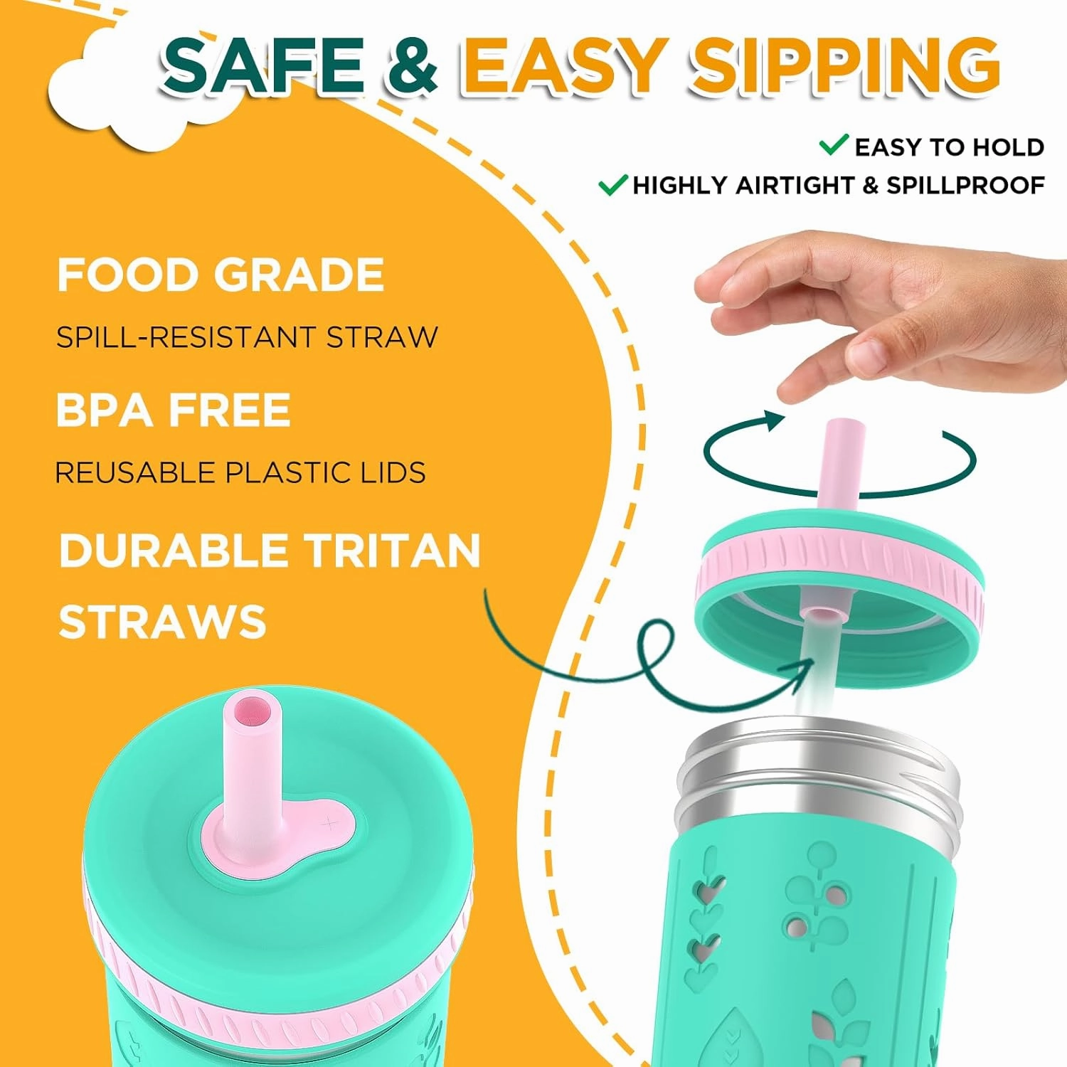 Tronco Stainless Steel Sippy Toddler Cups, 10 oz Mason Jar Kids Smoothie Cups with Silicone Sleeves & Spill Resistant Flexible Straw, BPA-Free, Dishwasher Safe, Snack Cup for Toddlers
