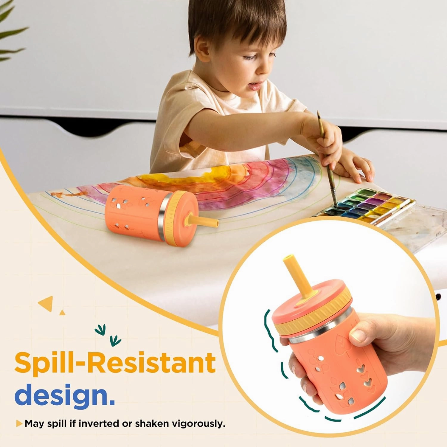 Tronco Stainless Steel Sippy Toddler Cups, 10 oz Mason Jar Kids Smoothie Cups with Silicone Sleeves & Spill Resistant Flexible Straw, BPA-Free, Dishwasher Safe, Snack Cup for Toddlers