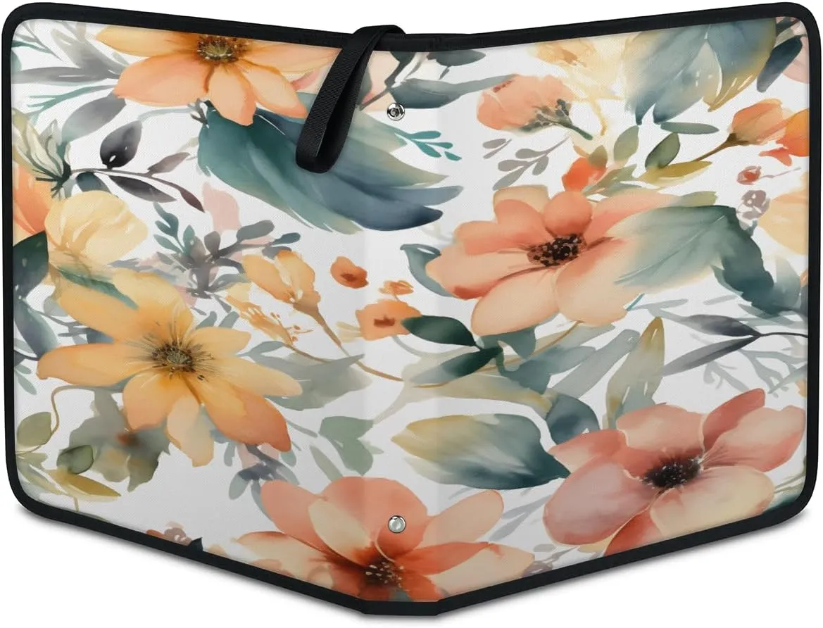 Tropical Flower 3 Ring Trading Zipper Binder Strap, Trading Card Binder 4 Pocket, 400 Pockets Card Holder with 50 Removable Sleeves for Game Cards