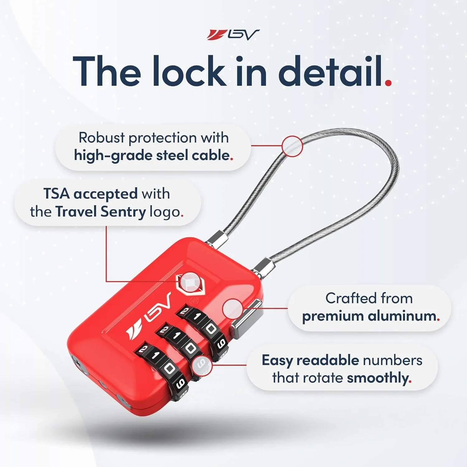 TSA Accepted Luggage Travel Lock, Set-Your-Own Combination Lock for School Gym Locker, Golf Bag, Luggage Suitcase Baggage Locks, Filing Cabinets, Toolbox, Case (Red, 4 Pack)
