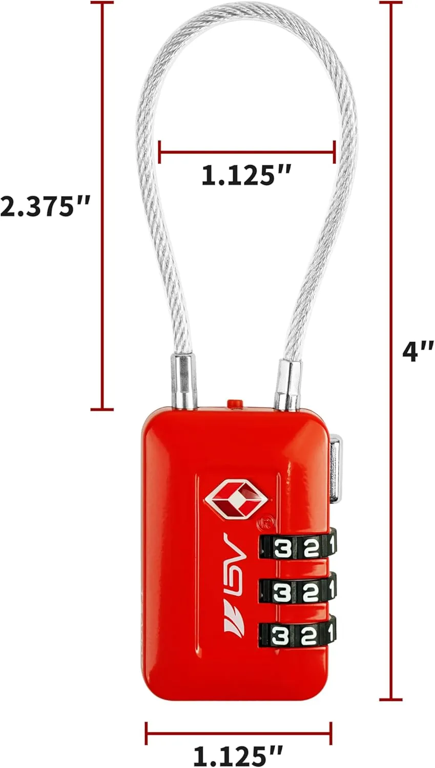 TSA Accepted Luggage Travel Lock, Set-Your-Own Combination Lock for School Gym Locker, Golf Bag, Luggage Suitcase Baggage Locks, Filing Cabinets, Toolbox, Case (Red, 4 Pack)
