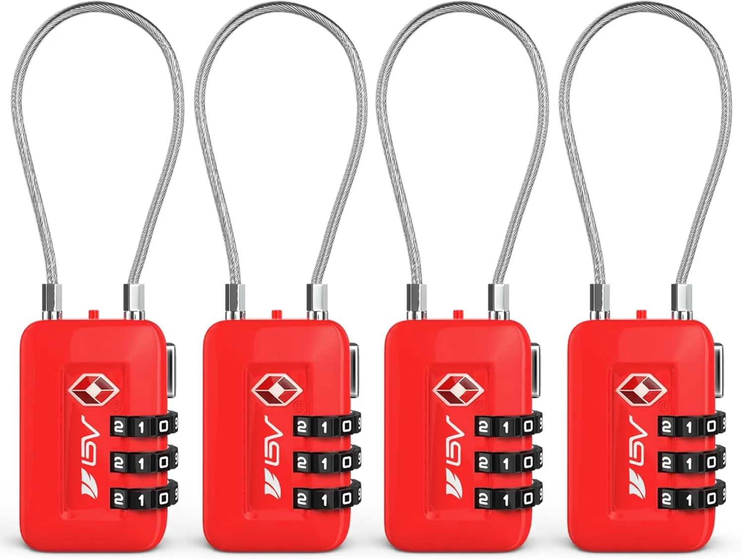 TSA Accepted Luggage Travel Lock, Set-Your-Own Combination Lock for School Gym Locker, Golf Bag, Luggage Suitcase Baggage Locks, Filing Cabinets, Toolbox, Case (Red, 4 Pack)