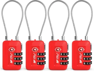TSA Accepted Luggage Travel Lock, Set-Your-Own Combination Lock for School Gym Locker, Golf Bag, Luggage Suitcase Baggage Locks, Filing Cabinets, Toolbox, Case (Red, 4 Pack)