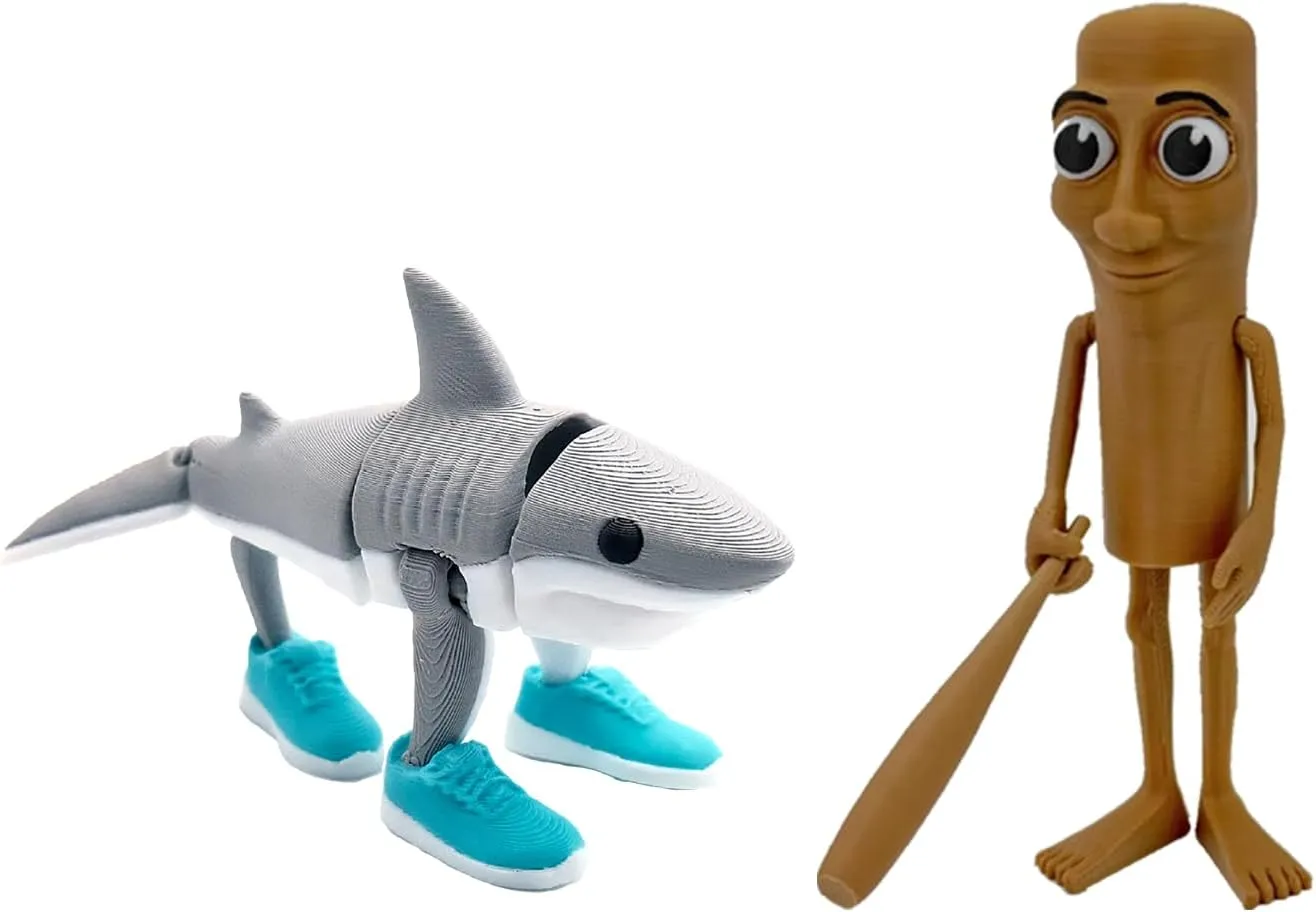 Tung Tung Tung Sahur Desktop Decorations Tralalero Tralala, Italian Creative High-Precision 3D-Printed Shark Wearing Sneakers Statue, Cartoon Action Figure Set Collectibles, Novel Gifts (2 Pcs).