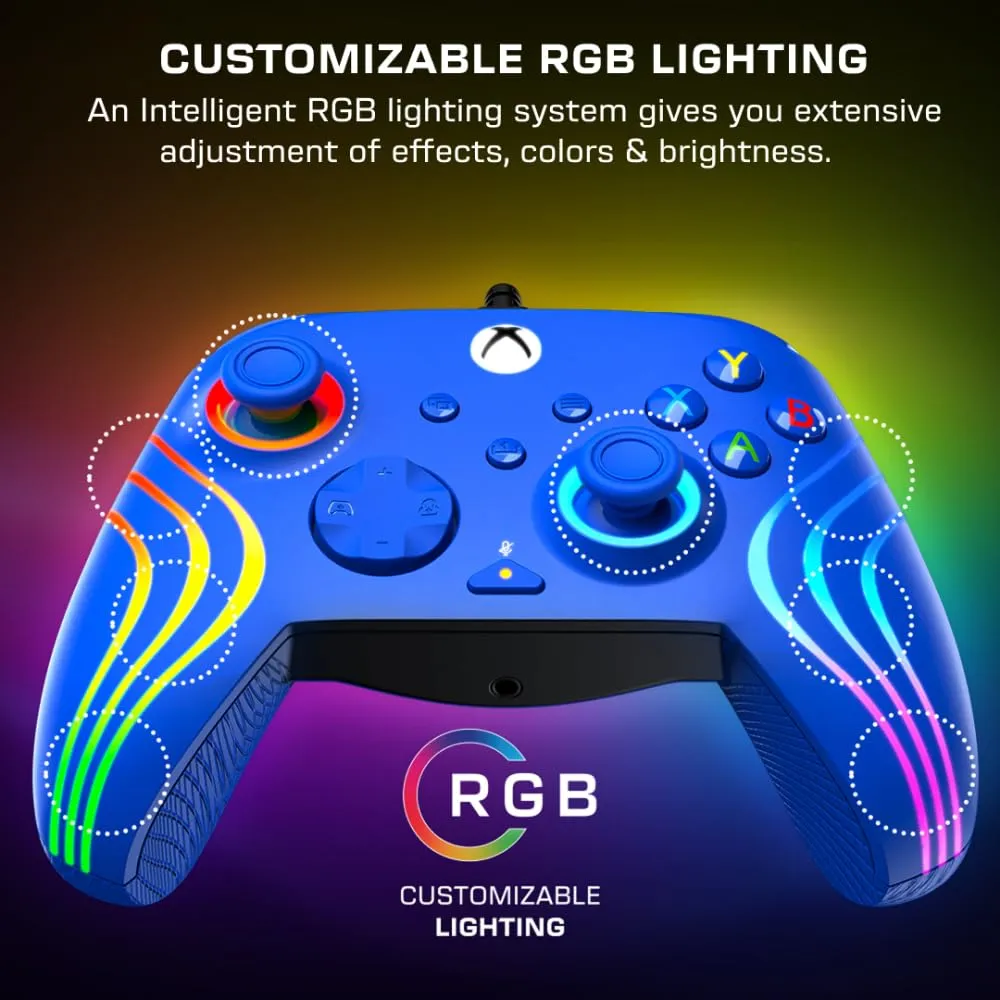 Turtle Beach Afterglow Wave Wired RGB Gaming Controller - Licensed for Xbox Series X|S, Xbox One & Windows PCs - Mappable Buttons, Hall-Effect Hair Triggers, Companion App - Blue