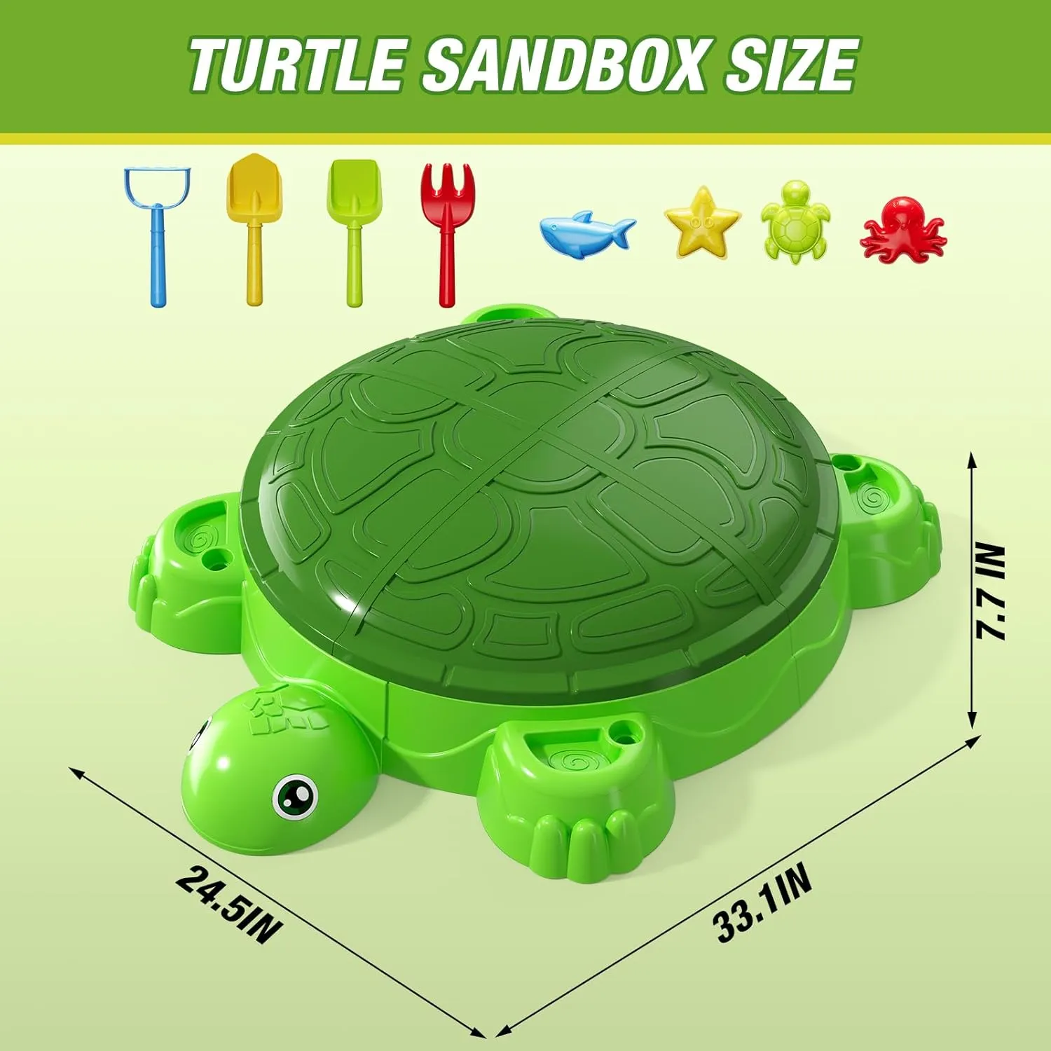 Turtle Sandbox with Lid, Sand Box with Cover incl 8 Sand Toys, Sensory Playsand Activity for Backyard, Summer Beach Indoor Outdoor Toys Gifts for Toddler 3-5