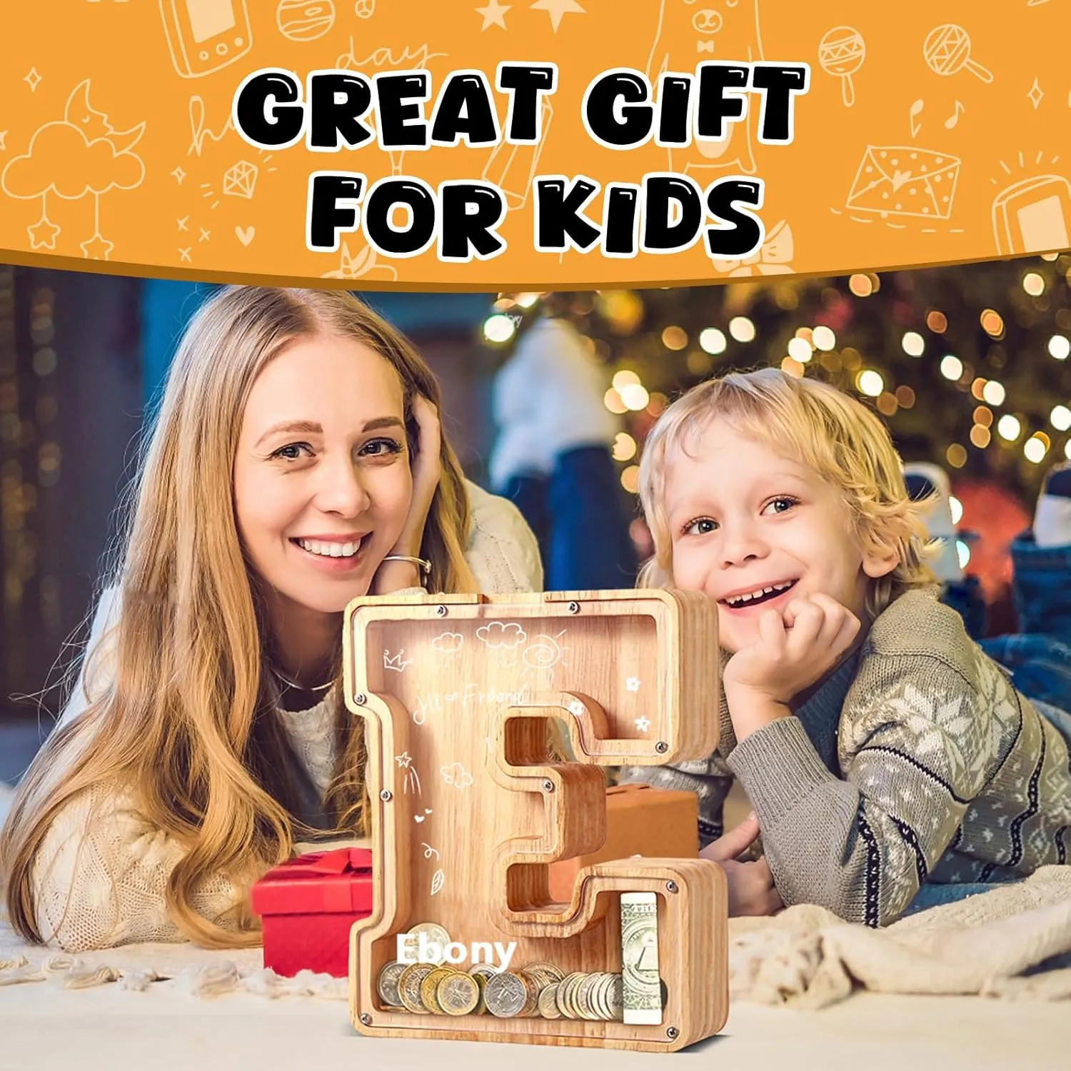 UBeesize Large Piggy Banks Twenty-Six English Alphabet Letter for Boys Girls, Wooden Personalized Bills and Coins Bank Money Box,DIY Name Birthday Gift,Bedroom Living Room Decoration(O)