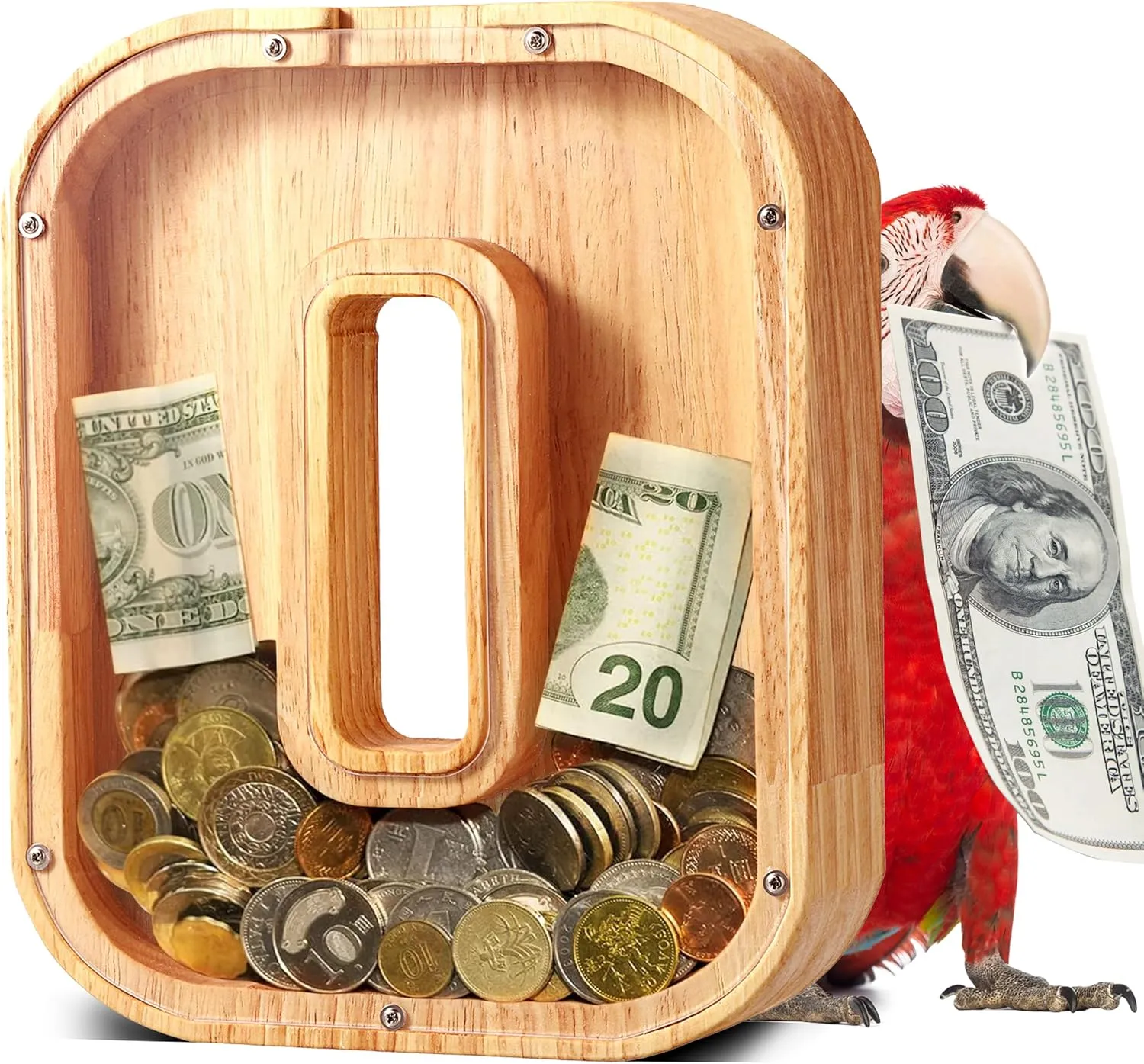 UBeesize Large Piggy Banks Twenty-Six English Alphabet Letter for Boys Girls, Wooden Personalized Bills and Coins Bank Money Box,DIY Name Birthday Gift,Bedroom Living Room Decoration(O)