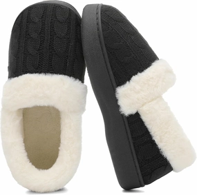 UBFEN Womens Fuzzy House Slippers Warm Bedroom Shoes with Faux Fur Lining Non Slip Memory Foam Slippers for ladies Indoor and Outdoor