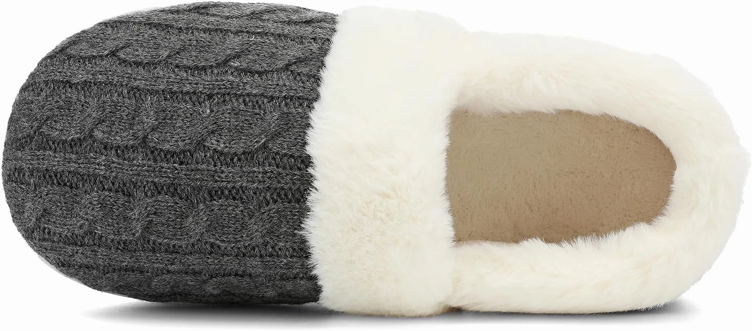 UBFEN Womens Fuzzy House Slippers Warm Bedroom Shoes with Faux Fur Lining Non Slip Memory Foam Slippers for ladies Indoor and Outdoor