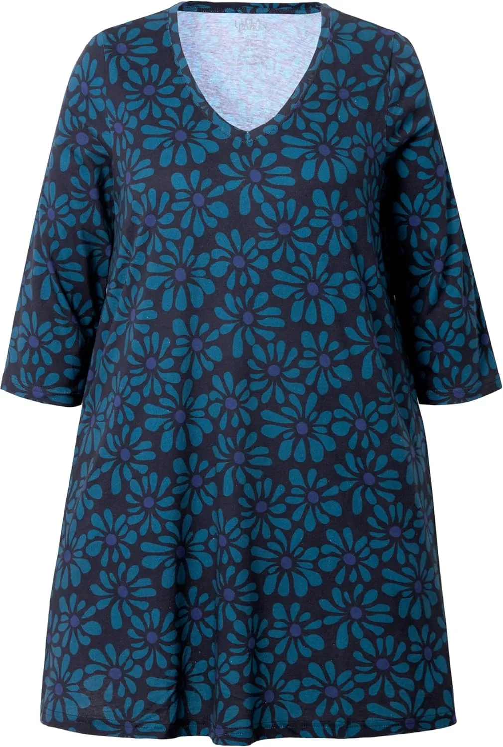 Ulla Popken Womenswear Plus Size Curvy Flower Print 3/4 Sleeve Knit Tunic 837000