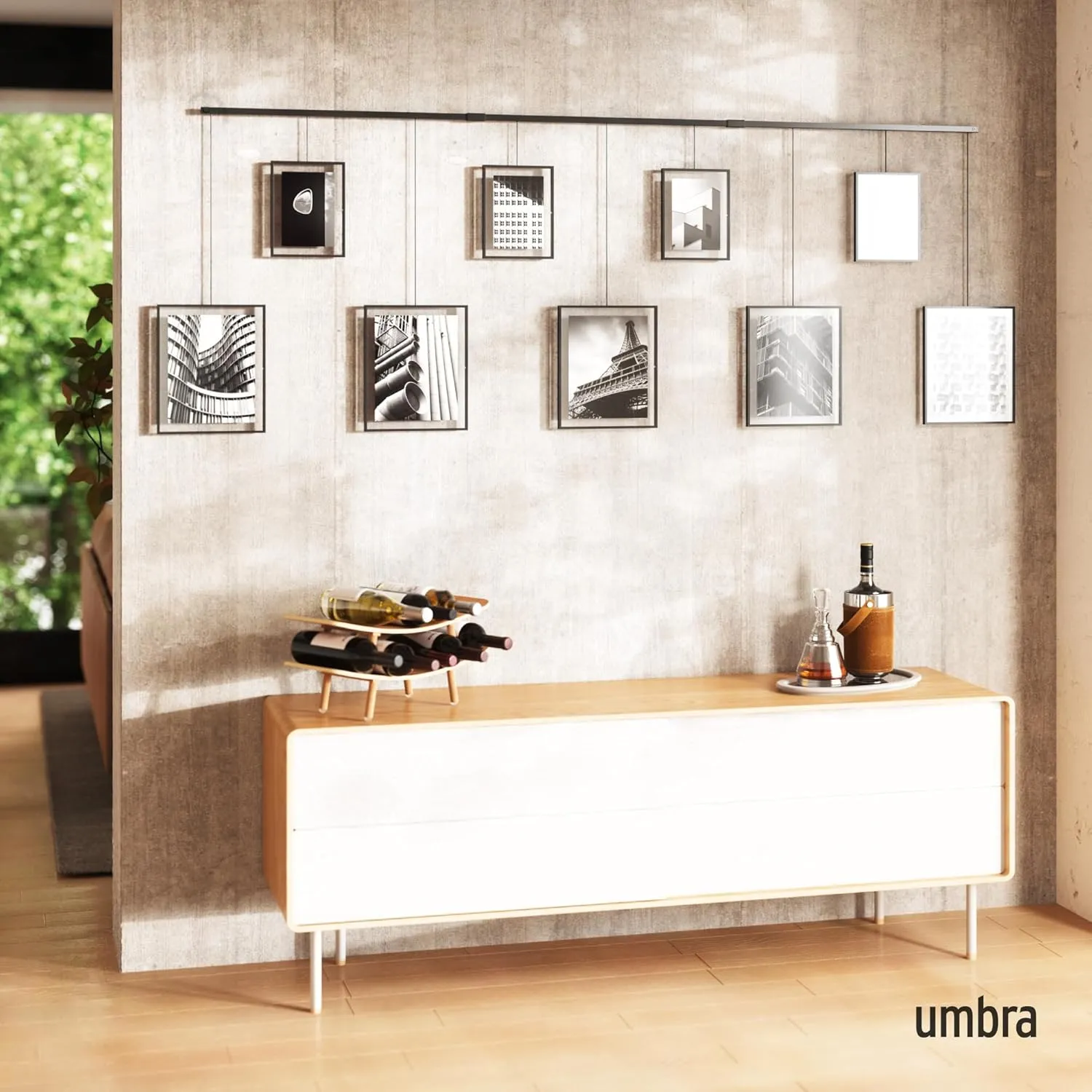 Umbra Exhibit Picture Frame Gallery Set, Adjustable Wall Collage Displays Nine Photos (Four 5x7" and Five 8x10"), Set of 9, Black
