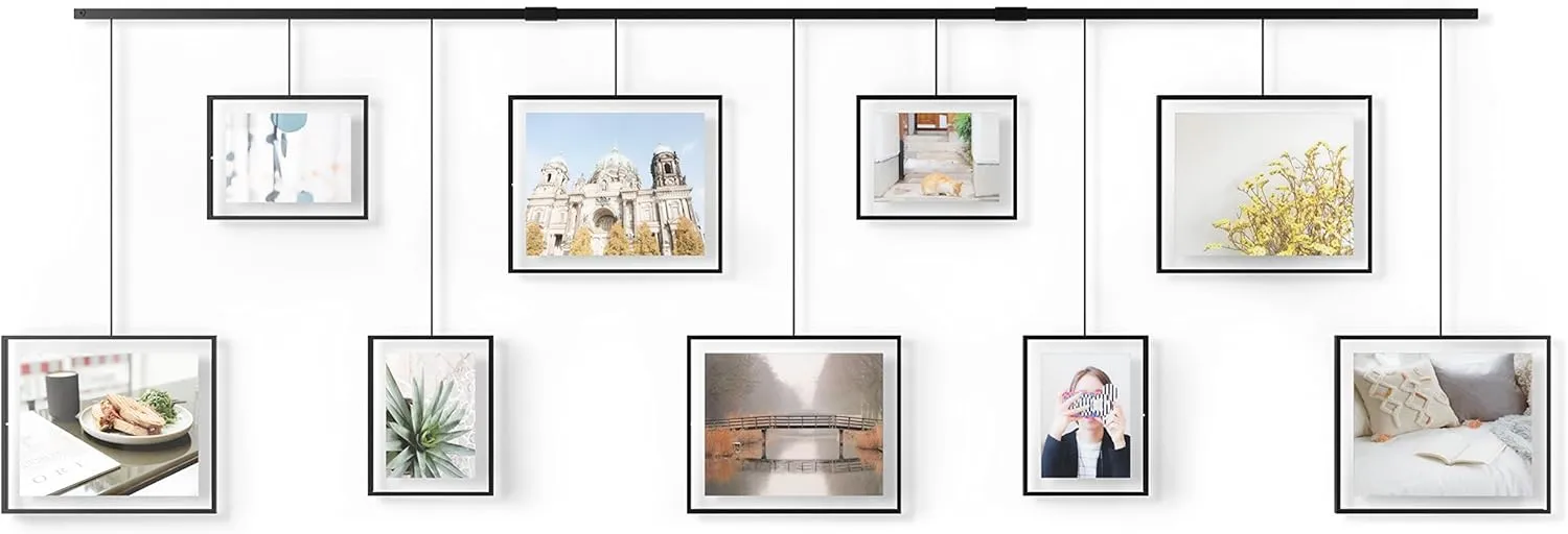 Umbra Exhibit Picture Frame Gallery Set, Adjustable Wall Collage Displays Nine Photos (Four 5x7" and Five 8x10"), Set of 9, Black