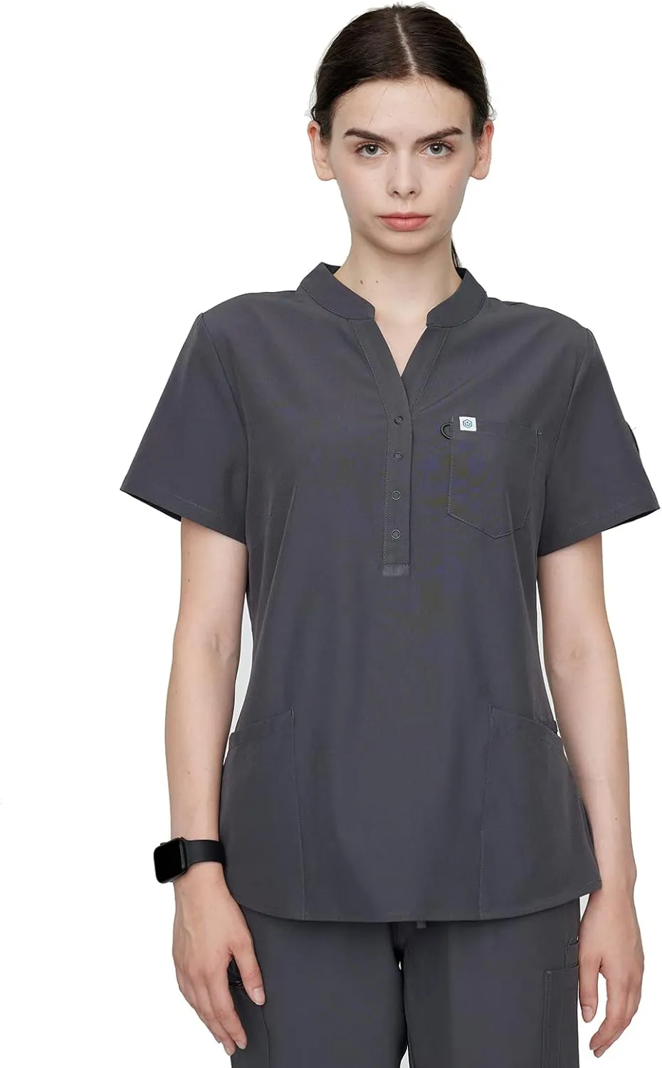 Uniforms World Horizon Scrubs Set for Women — Suit Stretch Top & Straight Pants with Multi Pocket, Yoga Waistband, 9 Pockets