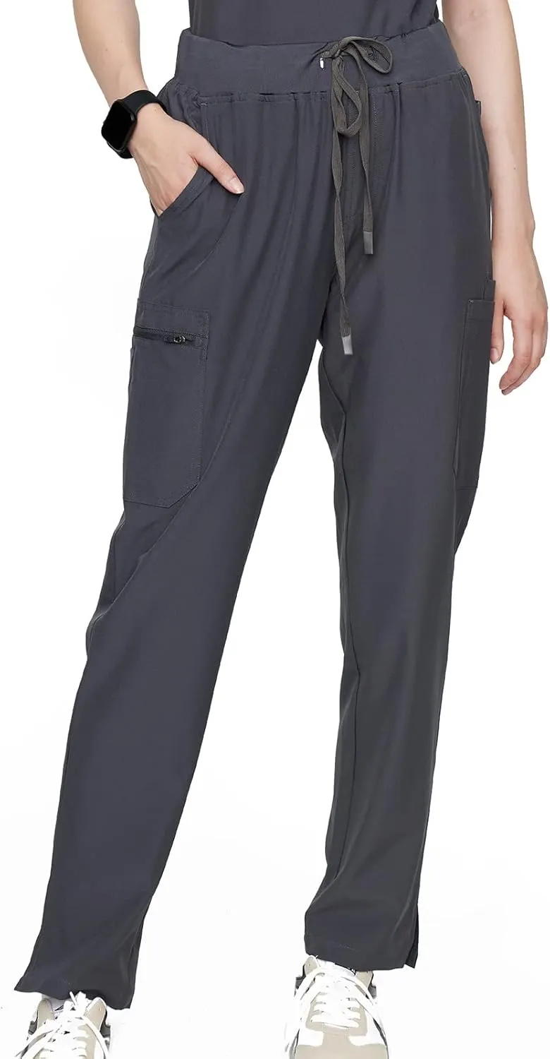 Uniforms World Horizon Scrubs Set for Women — Suit Stretch Top & Straight Pants with Multi Pocket, Yoga Waistband, 9 Pockets
