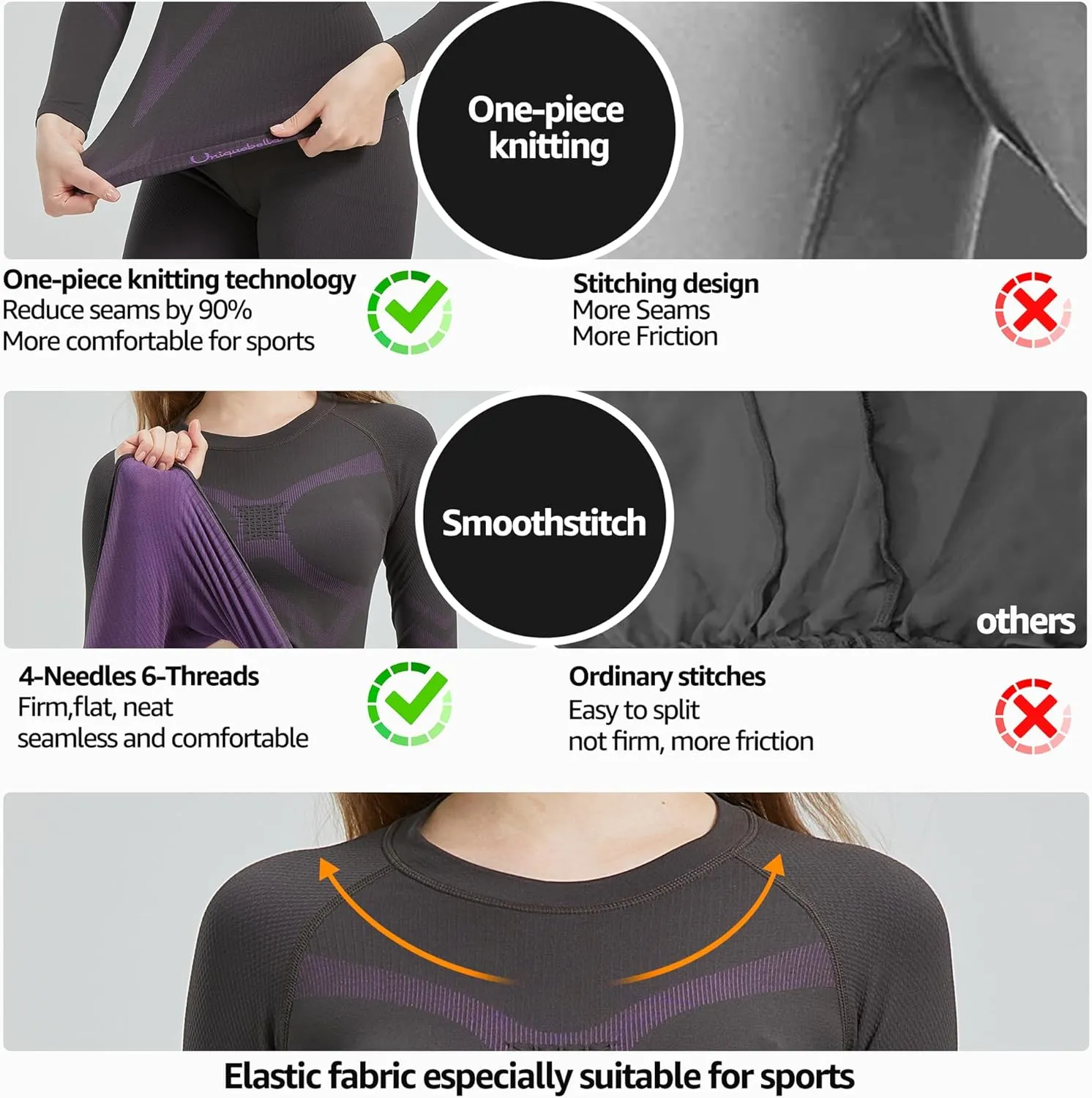UNIQUEBELLA Womens Thermal Underwear, Thermal Base Layers Women - Ski Wear Ladies Compression Athletic Long Johns Skins Set