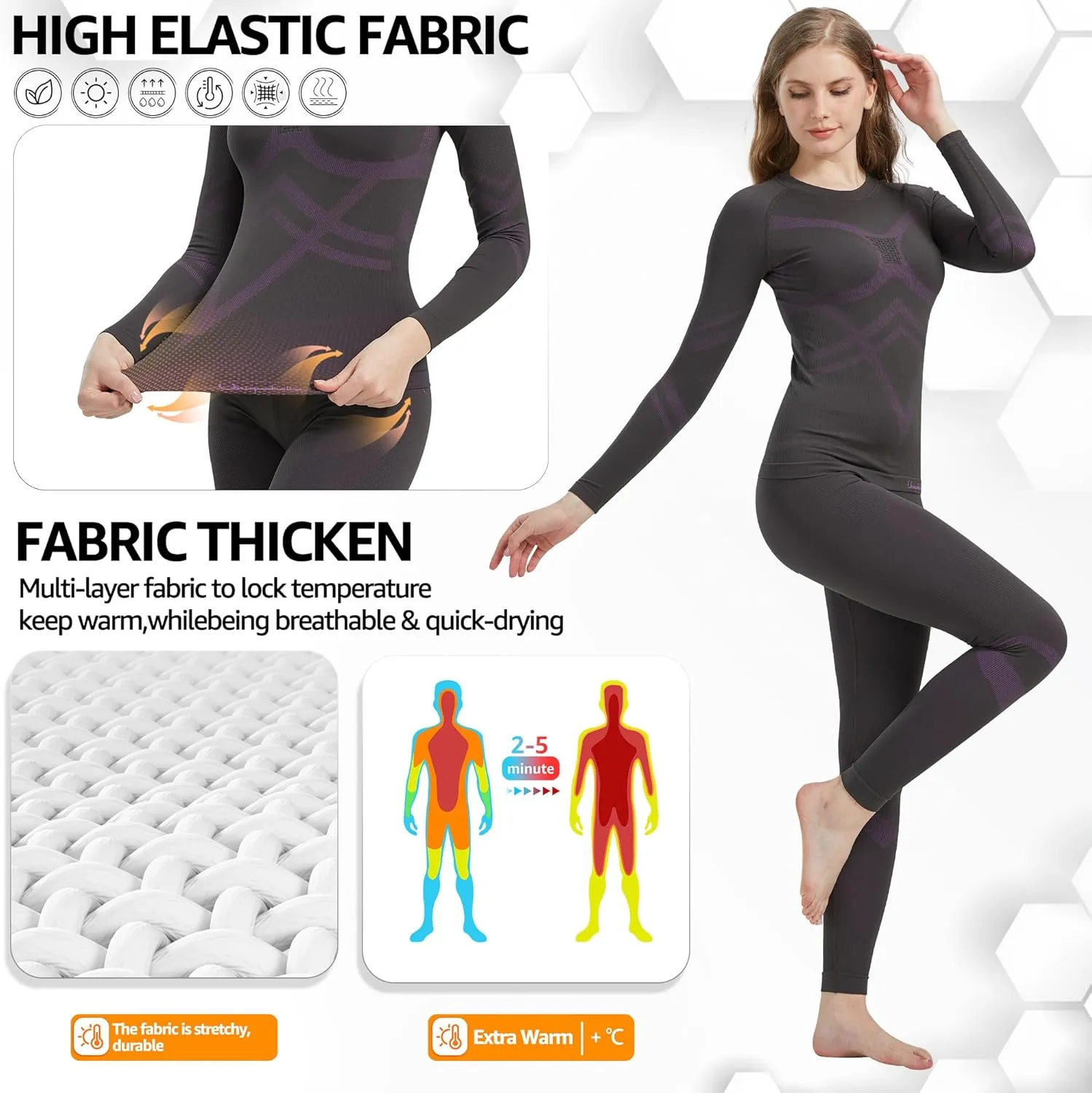 UNIQUEBELLA Womens Thermal Underwear, Thermal Base Layers Women - Ski Wear Ladies Compression Athletic Long Johns Skins Set