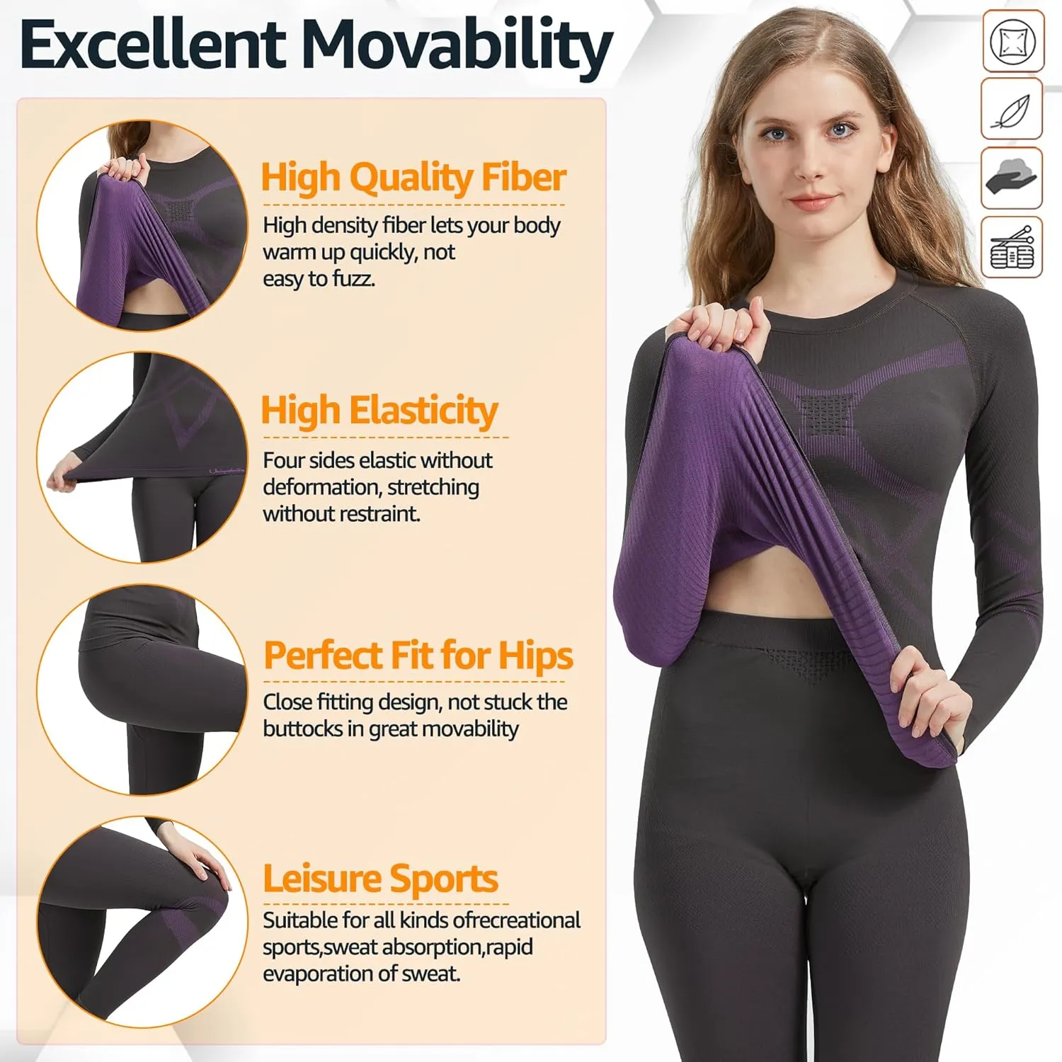 UNIQUEBELLA Womens Thermal Underwear, Thermal Base Layers Women - Ski Wear Ladies Compression Athletic Long Johns Skins Set