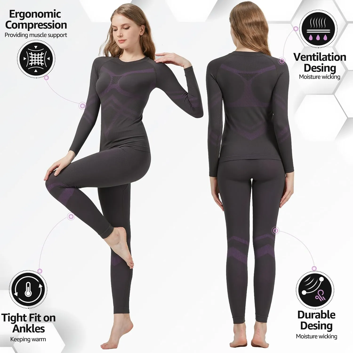 UNIQUEBELLA Womens Thermal Underwear, Thermal Base Layers Women - Ski Wear Ladies Compression Athletic Long Johns Skins Set