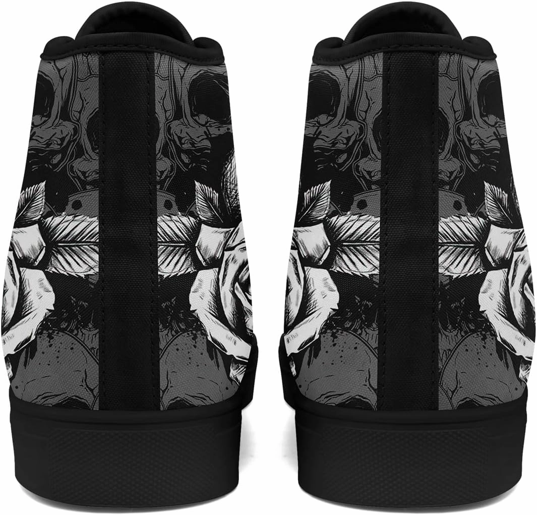 Unisex Skull High Tops for Women Cool Design Black Canvas Shoes Classic Lace Up Fashion Sneakers Streetwear