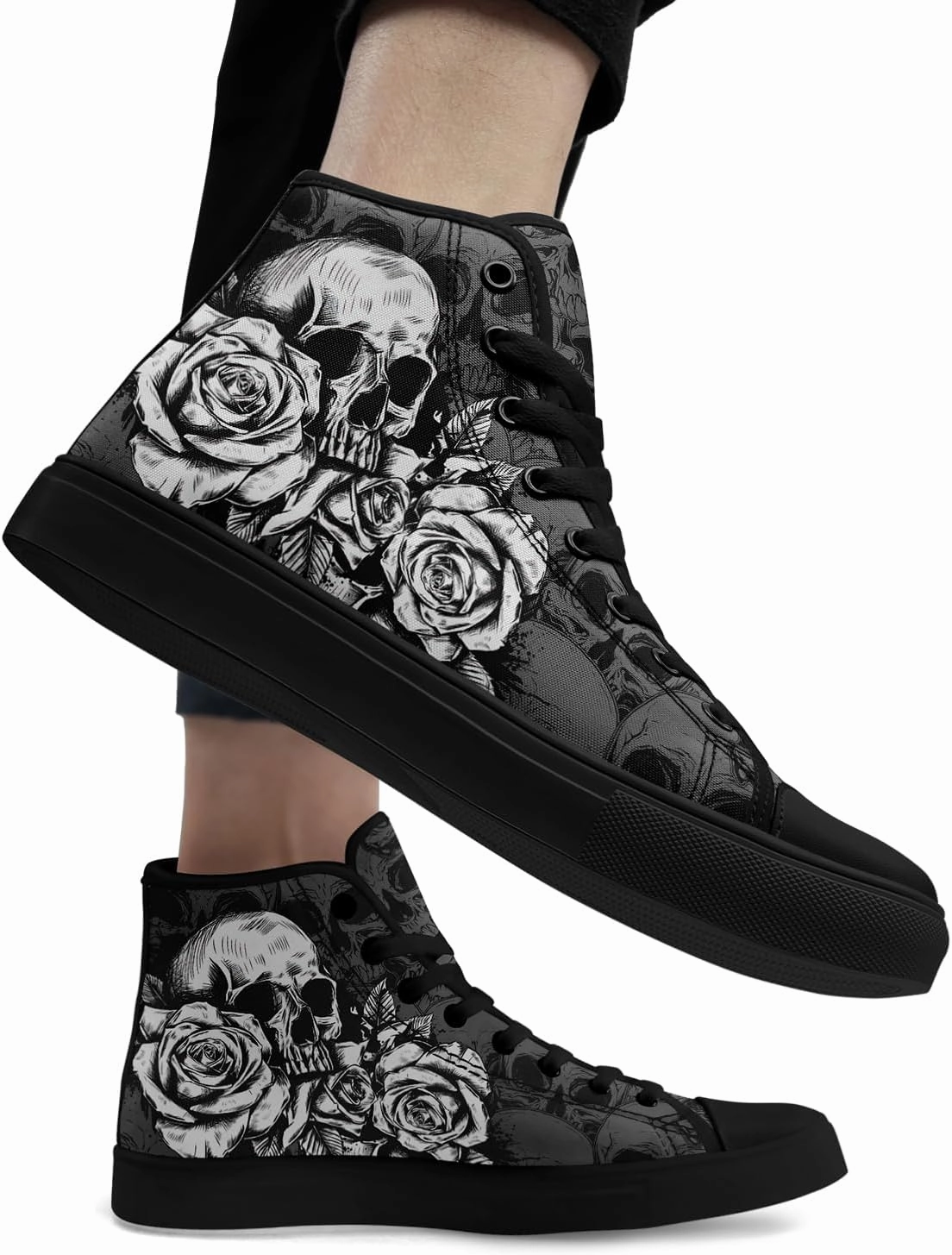 Unisex Skull High Tops for Women Cool Design Black Canvas Shoes Classic Lace Up Fashion Sneakers Streetwear