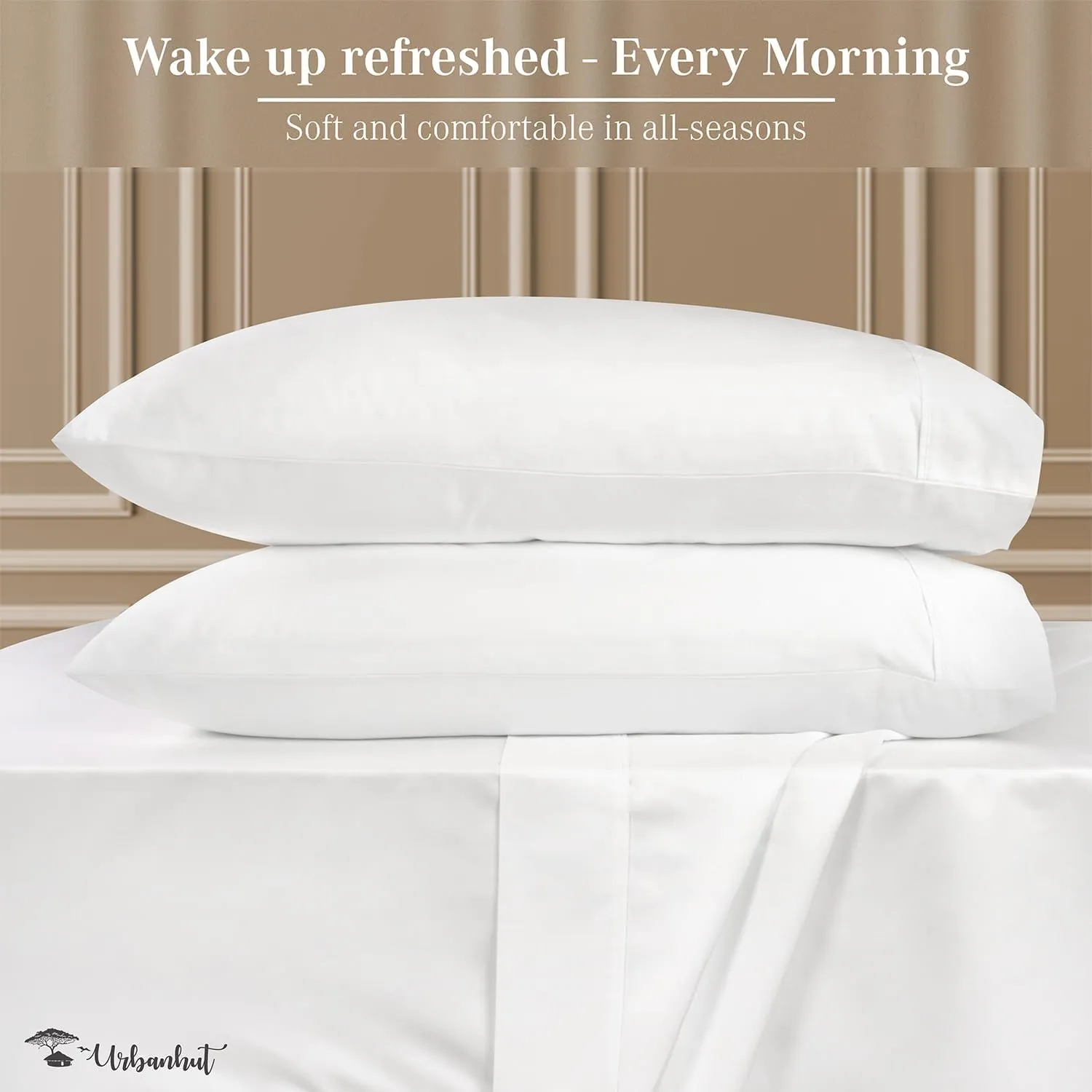URBANHUT 800 Thread Count Egyptian Cotton Sheets Queen Size, Long Staple Bed Sheets, 4 Pc Bed Sheet Sets for Queen Size Bedding, Sateen Weave Luxury Hotel Bed Sheets Fits 16" Deep Pocket - White