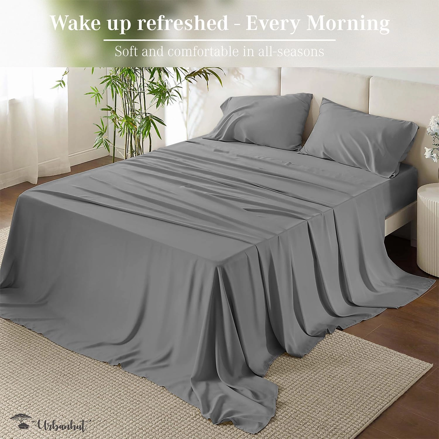 URBANHUT 800 Thread Count Egyptian Cotton Sheets King Size, Long Staple Soft & Breathable, 4 Pc Bed Sheet for King Size Bedding, Sateen Weave Luxury Hotel Bed Sheets Fits 16" Deep Pocket - Dark Grey