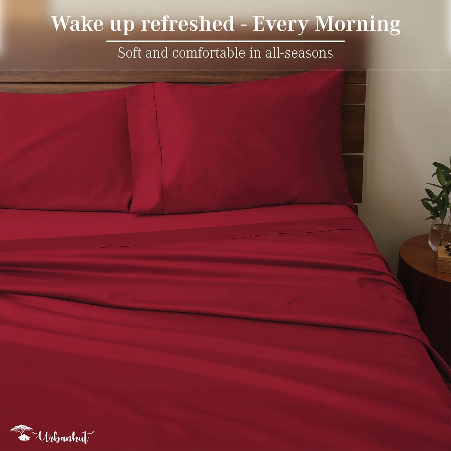 URBANHUT 800 Thread Count Egyptian Cotton Sheets Set Queen Size, Long Staple Sheets, 4 Pc Bed Sheet Sets for Queen Size Bed, Luxury Hotel Sateen Sheets Fits 16" Deep Pocket - Burgundy