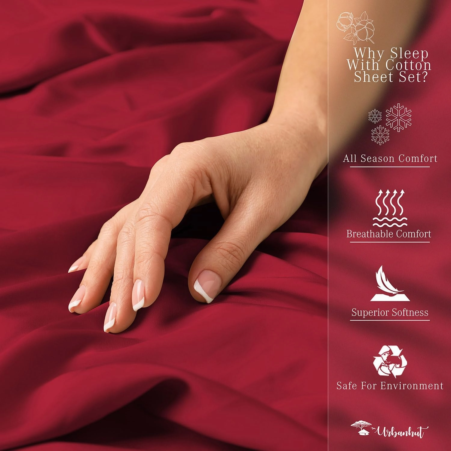 URBANHUT 800 Thread Count Egyptian Cotton Sheets Set Queen Size, Long Staple Sheets, 4 Pc Bed Sheet Sets for Queen Size Bed, Luxury Hotel Sateen Sheets Fits 16" Deep Pocket - Burgundy