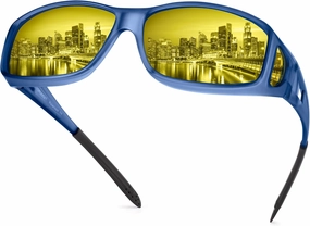 URUMQI Night Vision Driving Glasses Fit Over Eyeglasses for Men Women, Anti Glare Polarized Nighttime Glasses Yellow Lens
