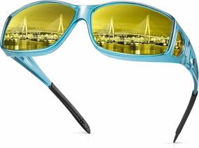 URUMQI Night Vision Driving Glasses Fit Over Eyeglasses for Men Women, Anti Glare Polarized Nighttime Glasses Yellow Lens