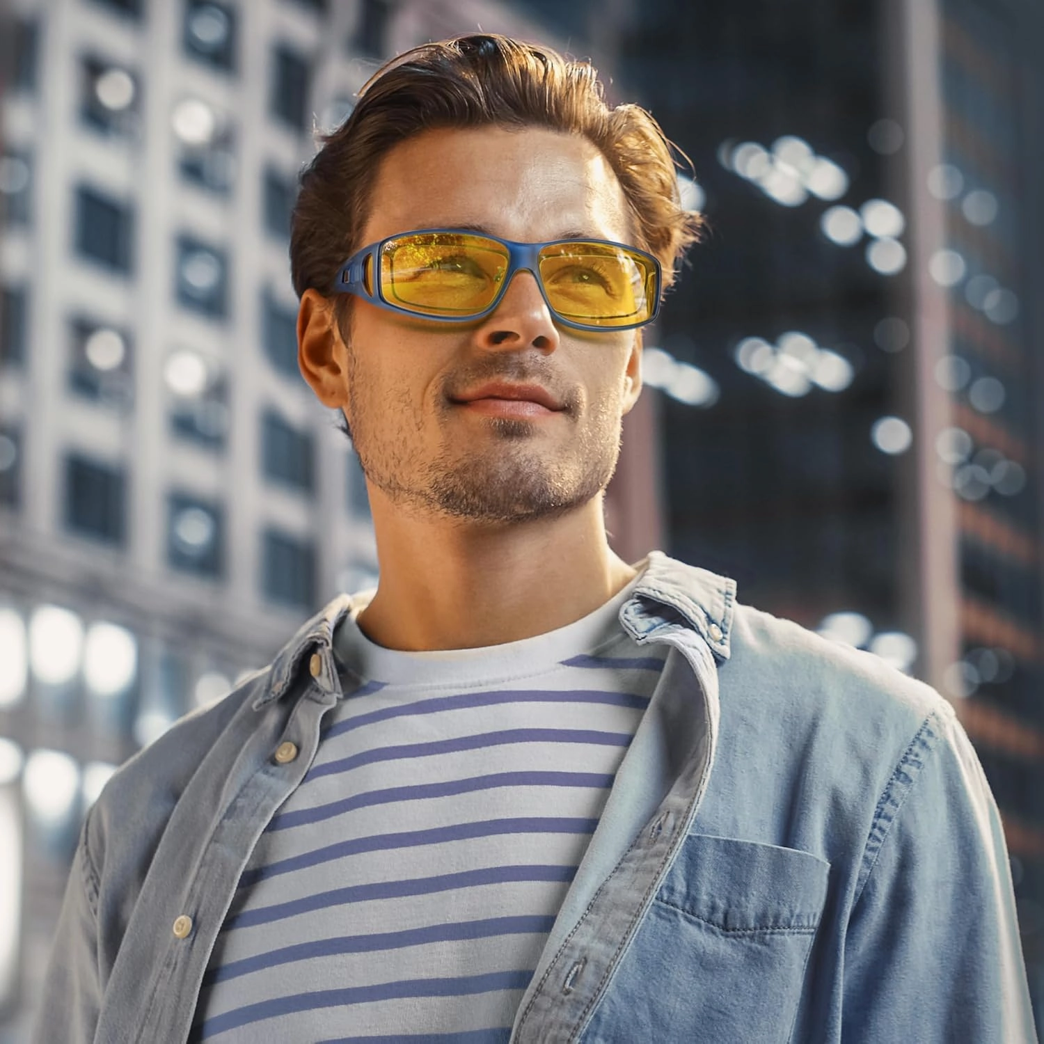 URUMQI Night Vision Driving Glasses Fit Over Eyeglasses for Men Women, Anti Glare Polarized Nighttime Glasses Yellow Lens