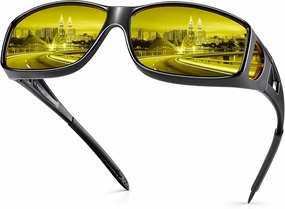 URUMQI Night Vision Driving Glasses Fit Over Eyeglasses for Men Women, Anti Glare Polarized Nighttime Glasses Yellow Lens