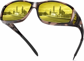 URUMQI Night Vision Driving Glasses Fit Over Eyeglasses for Men Women, Anti Glare Polarized Nighttime Glasses Yellow Lens