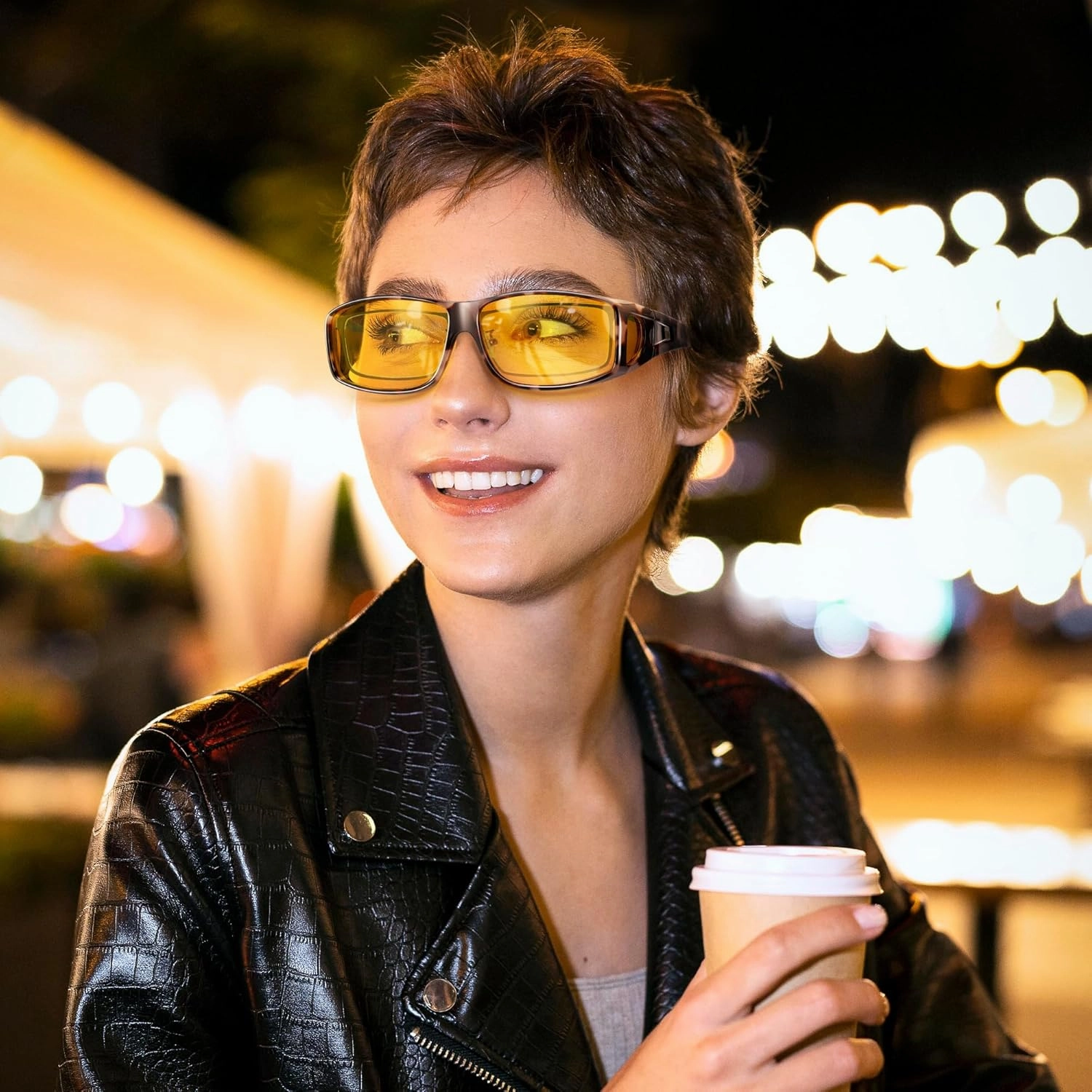 URUMQI Night Vision Driving Glasses Fit Over Eyeglasses for Men Women, Anti Glare Polarized Nighttime Glasses Yellow Lens