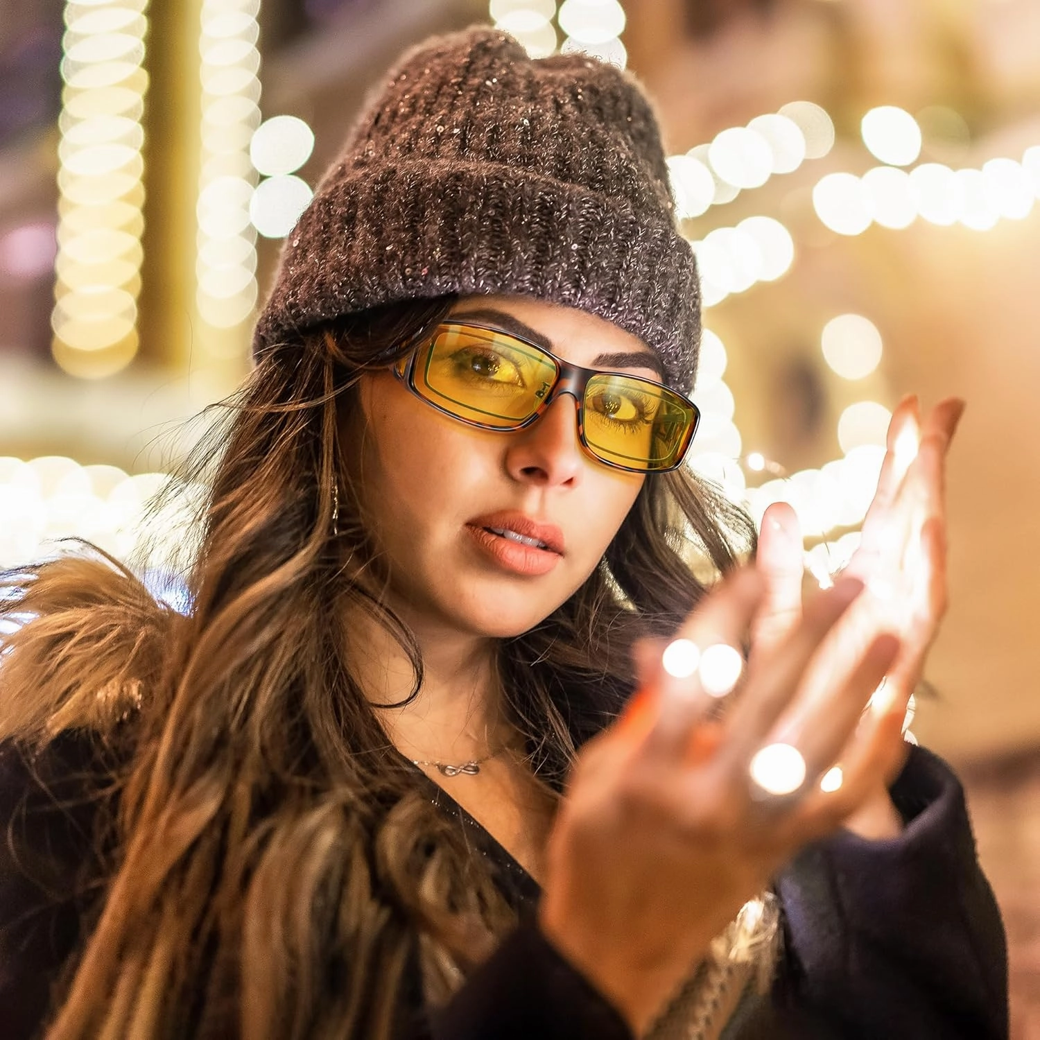 URUMQI Night Vision Driving Glasses Fit Over Eyeglasses for Men Women, Anti Glare Polarized Nighttime Glasses Yellow Lens