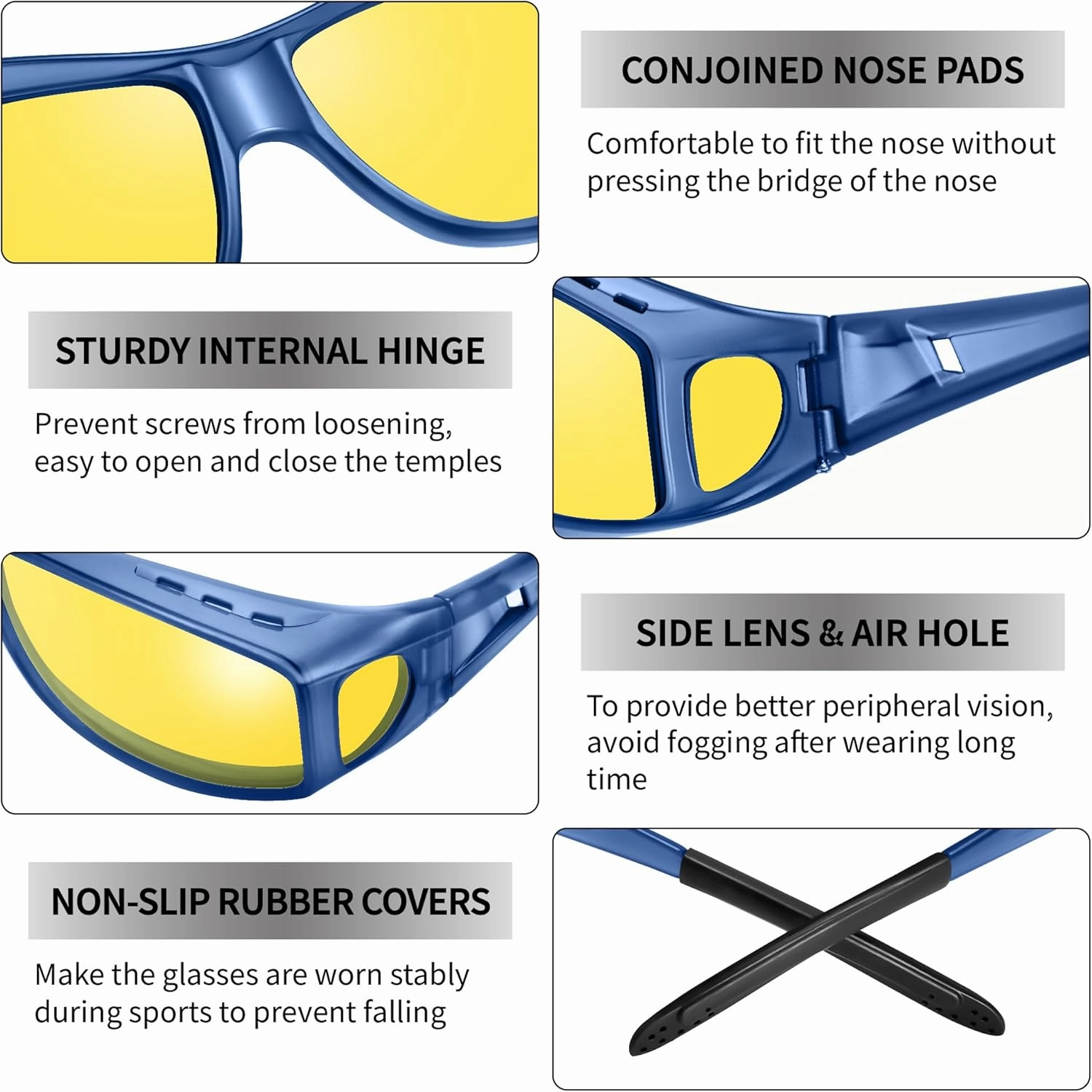 URUMQI Night Vision Driving Glasses Fit Over Eyeglasses for Men Women, Anti Glare Polarized Nighttime Glasses Yellow Lens