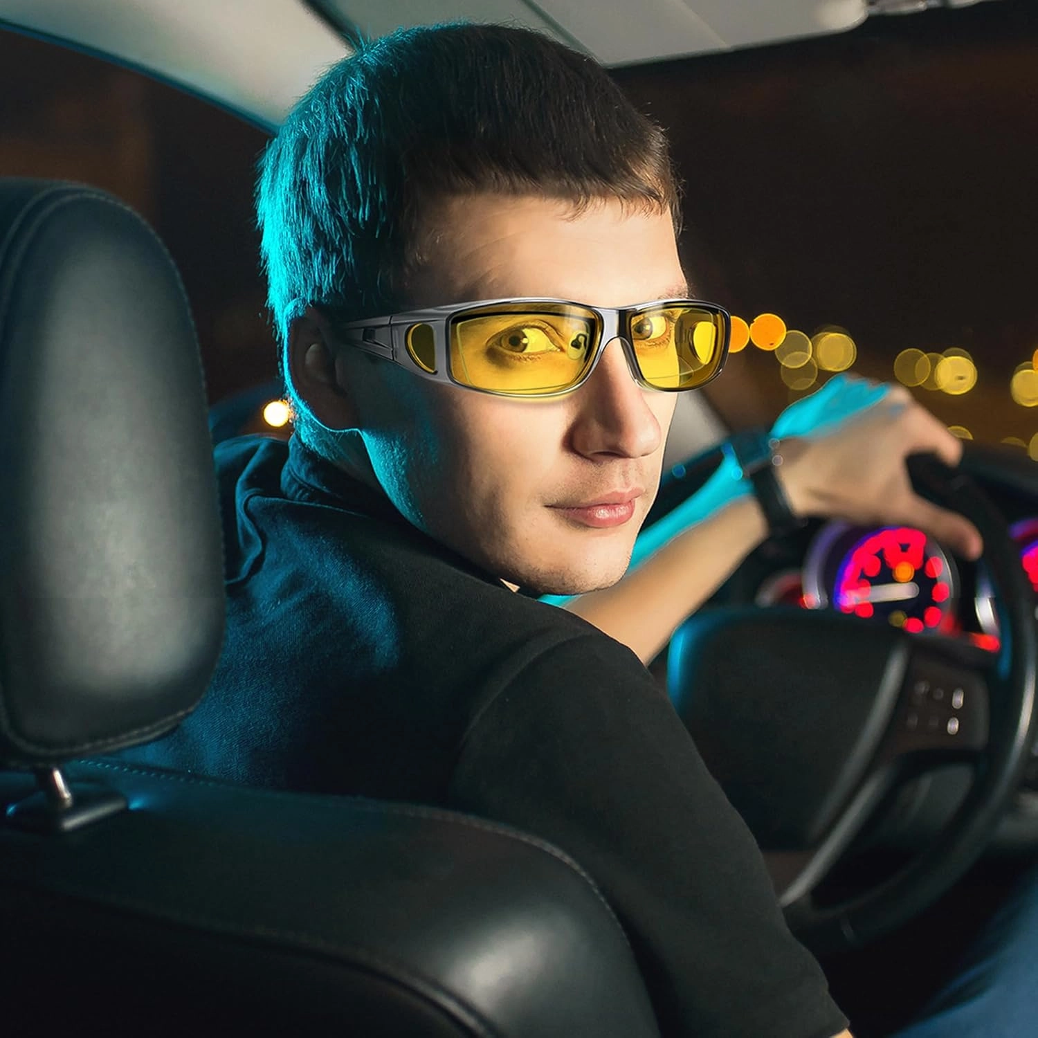 URUMQI Night Vision Driving Glasses Fit Over Eyeglasses for Men Women, Anti Glare Polarized Nighttime Glasses Yellow Lens