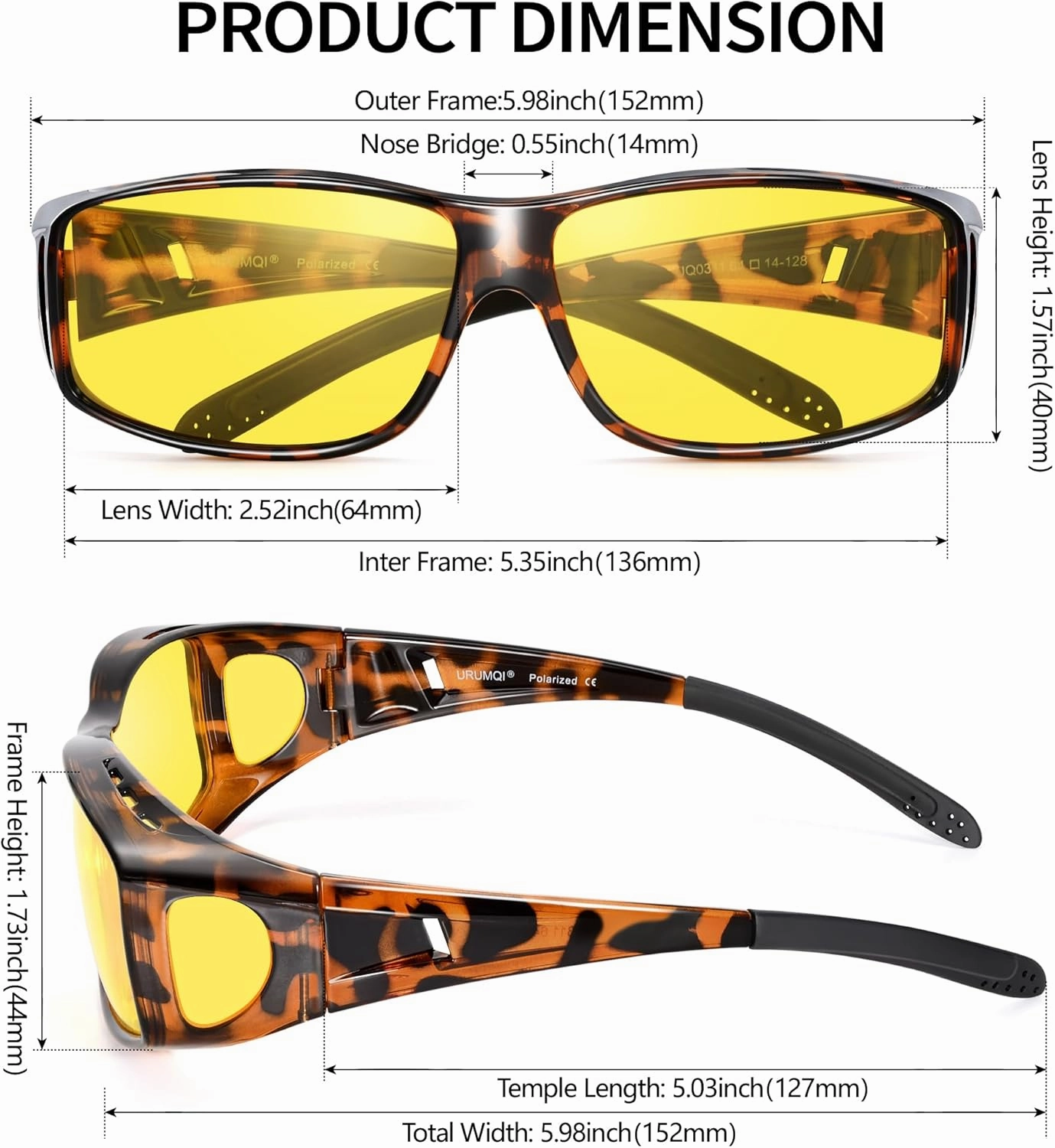 URUMQI Night Vision Driving Glasses Fit Over Eyeglasses for Men Women, Anti Glare Polarized Nighttime Glasses Yellow Lens