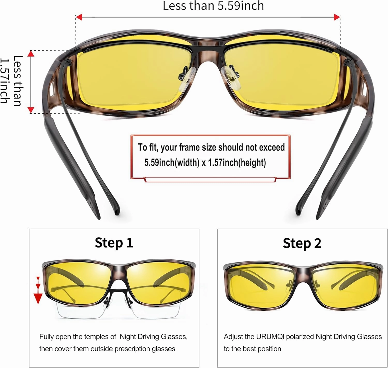 URUMQI Night Vision Driving Glasses Fit Over Eyeglasses for Men Women, Anti Glare Polarized Nighttime Glasses Yellow Lens