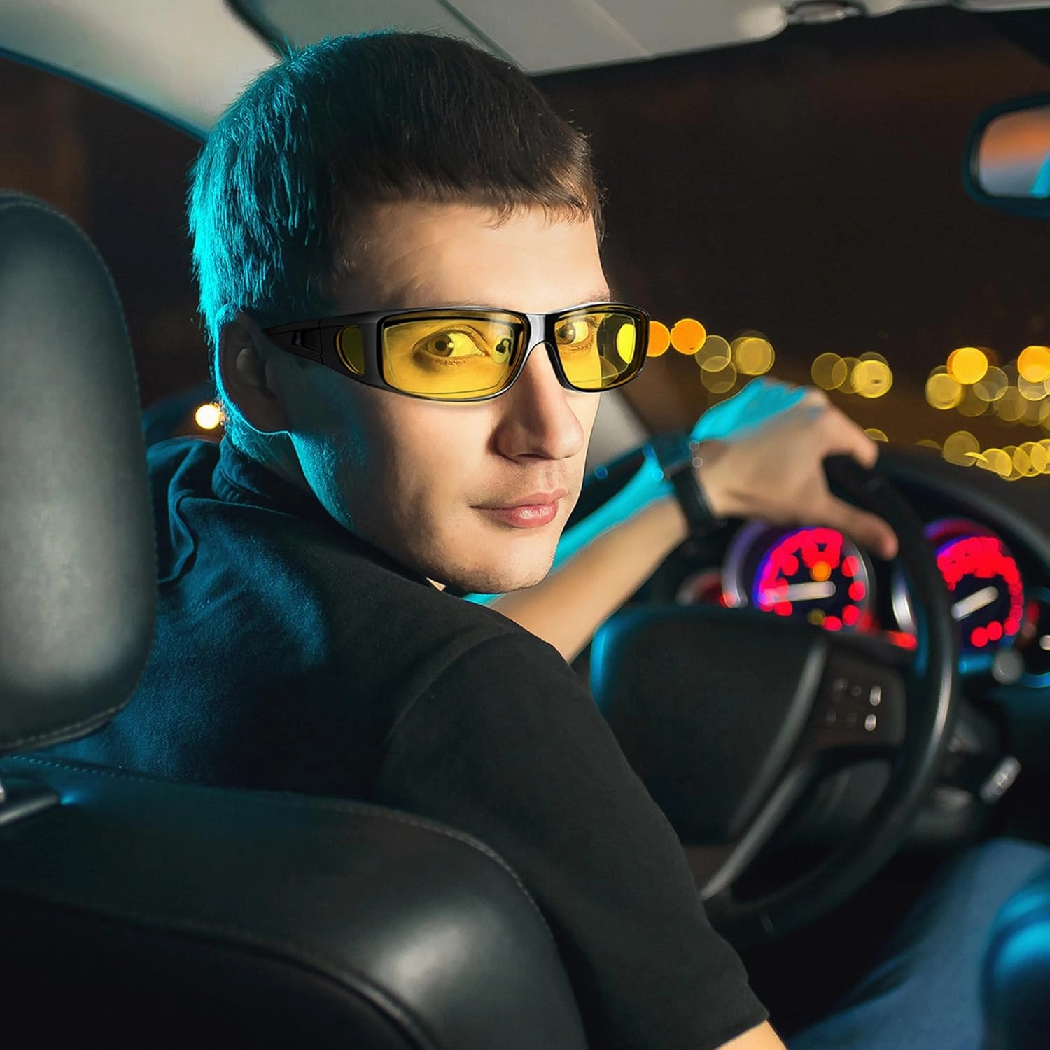 URUMQI Night Vision Driving Glasses Fit Over Eyeglasses for Men Women, Anti Glare Polarized Nighttime Glasses Yellow Lens